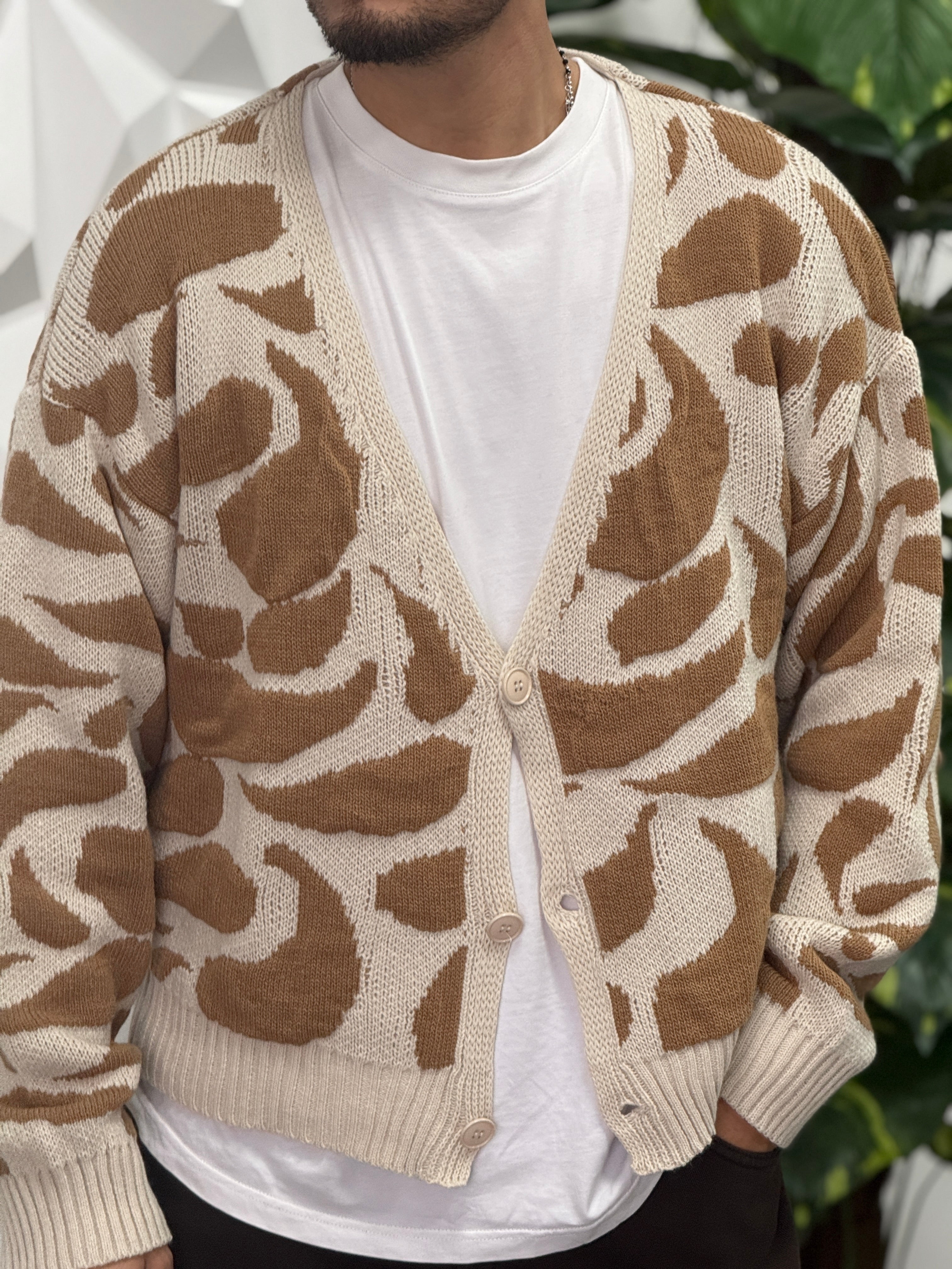 CARDIGAN MACULATO BEIGE CROPPED REVAME