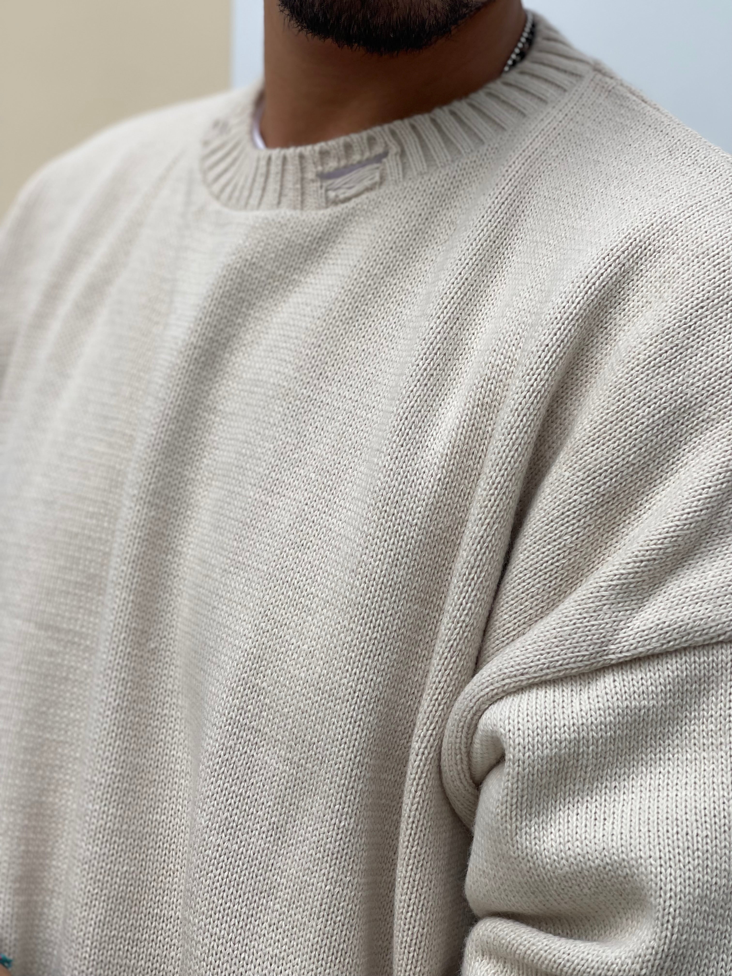 PULLOVER OVERSIZE SFRANGIATO SABBIA NEW JOB BRAND