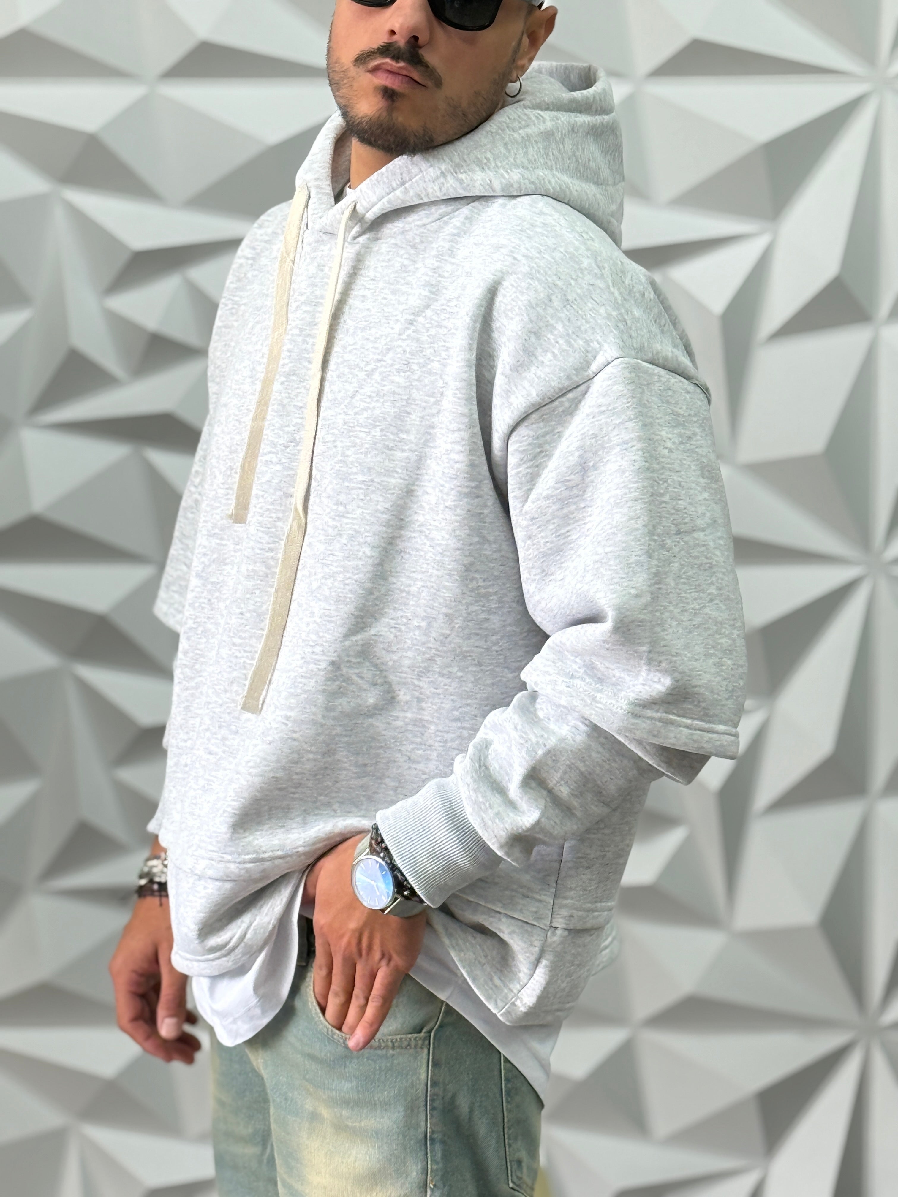 Felpa doppia manica grigia new job brand