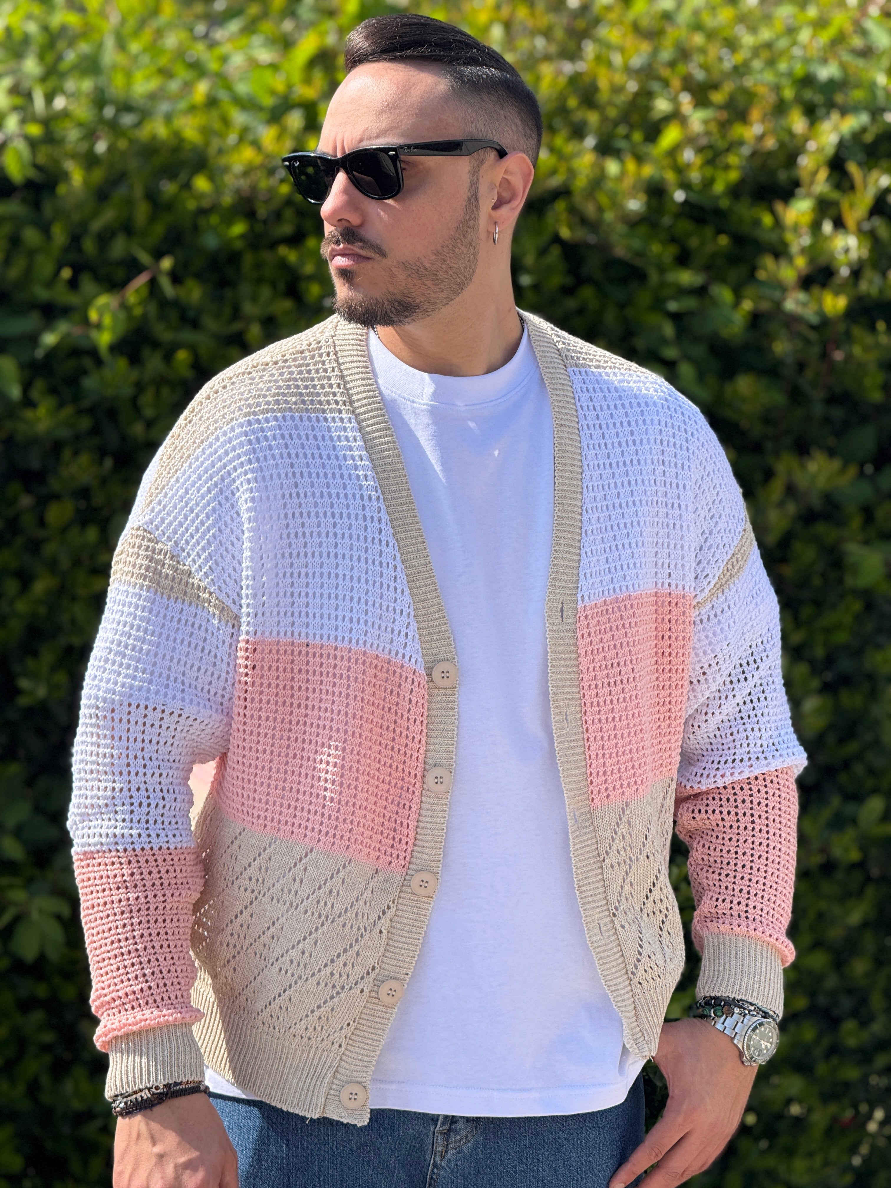 Cardigan fasciato over New Job Brand