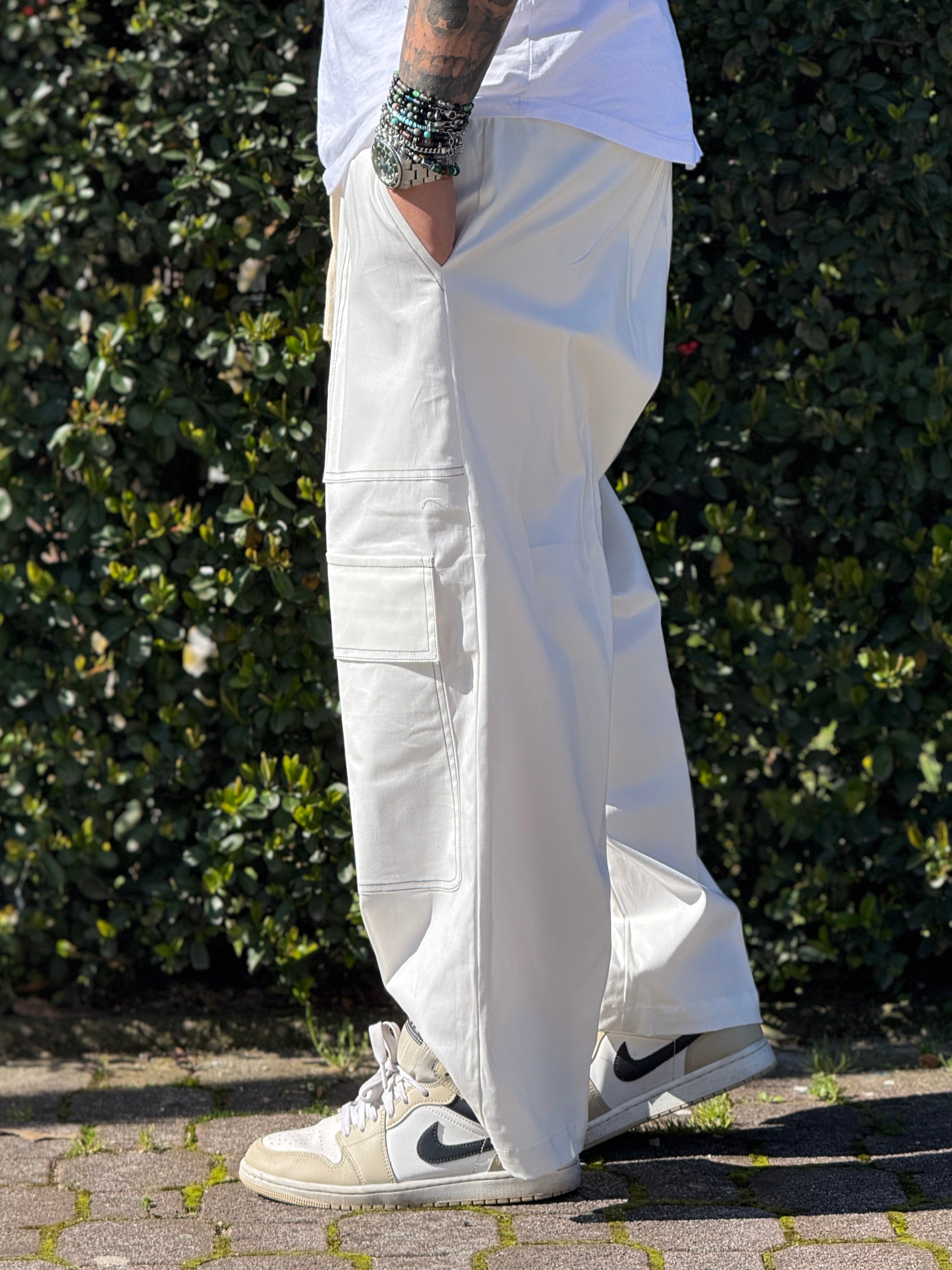PANTALACCIO FRONT CARGO BAGGY BIANCO NEW JOB BRAND