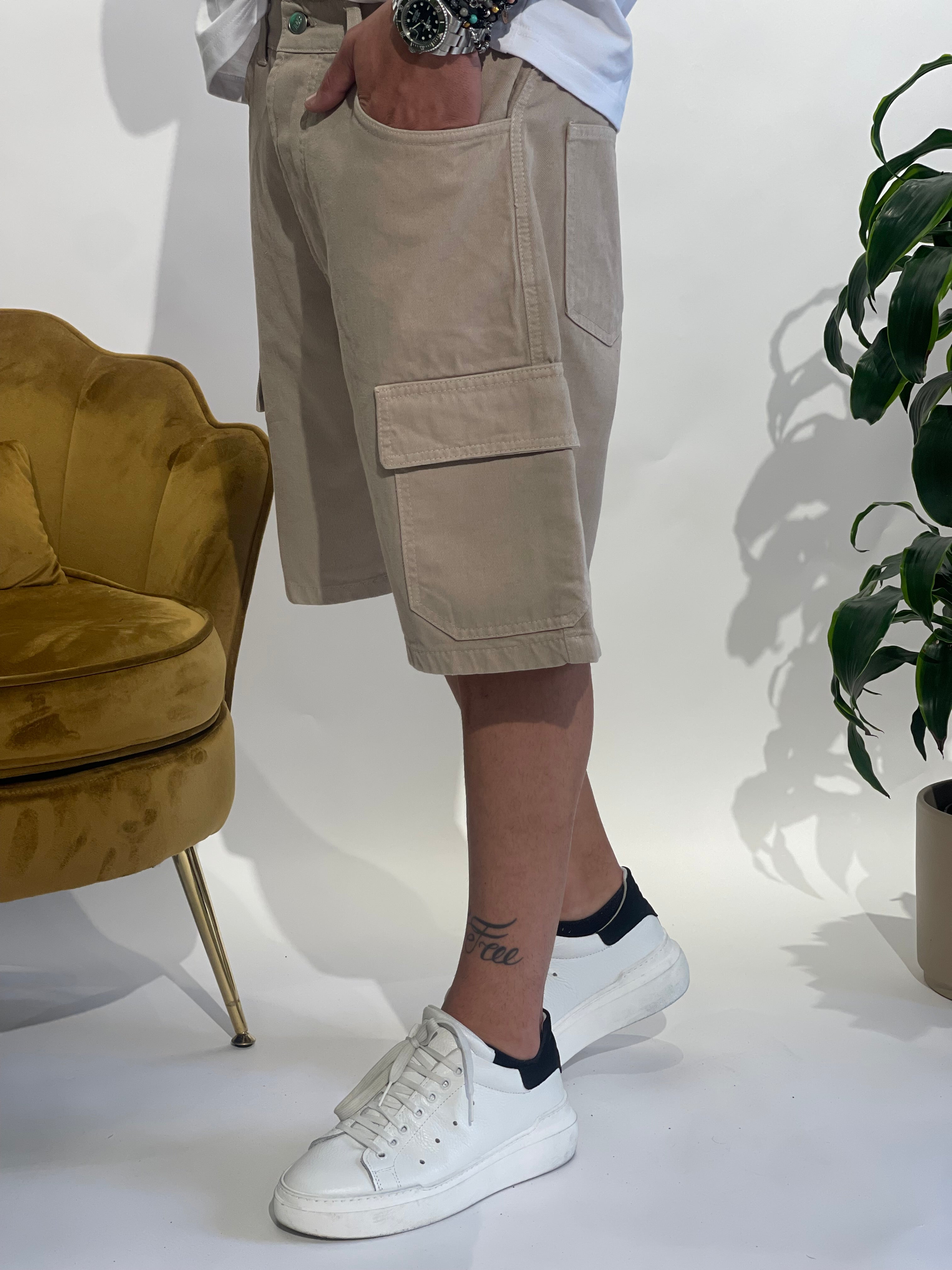 BERMUDA CARGO JEANS BEIGE NJB