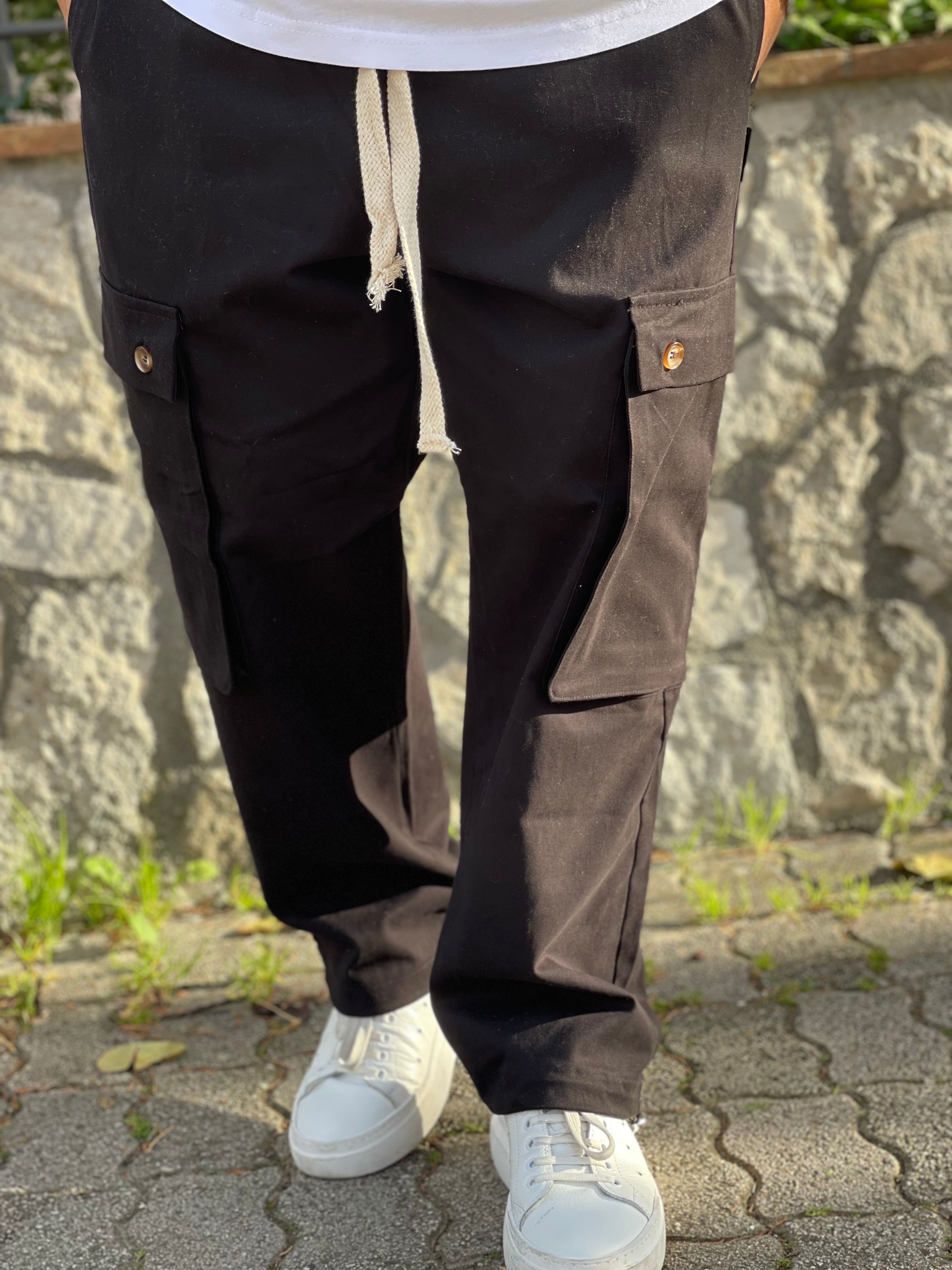 PANTALONE Gb21 CARGO FONDO AMPIO NEW JOB BRAND NERO