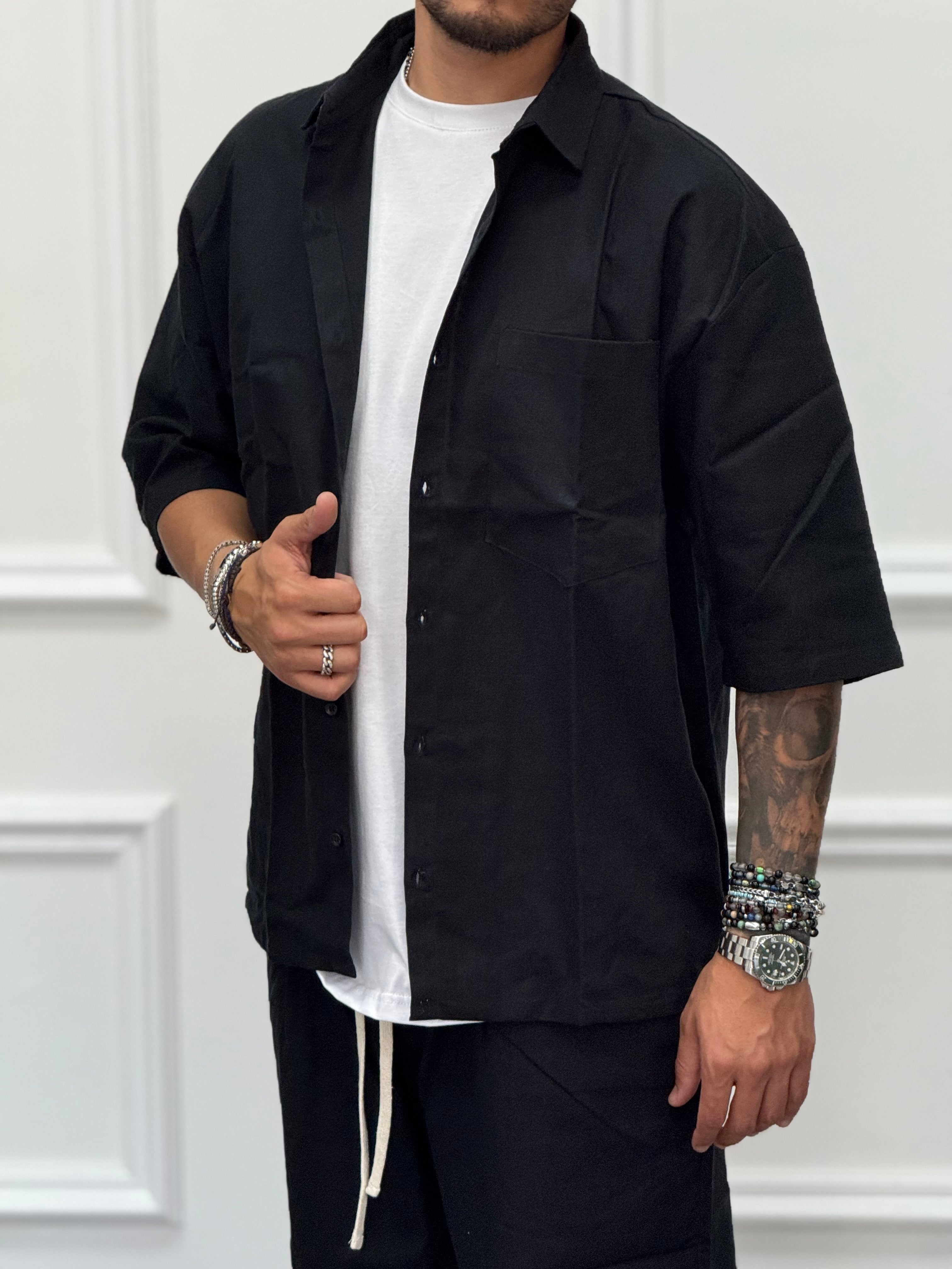 COORDINATO IN LINO NERO OVER NEW JOB BRAND