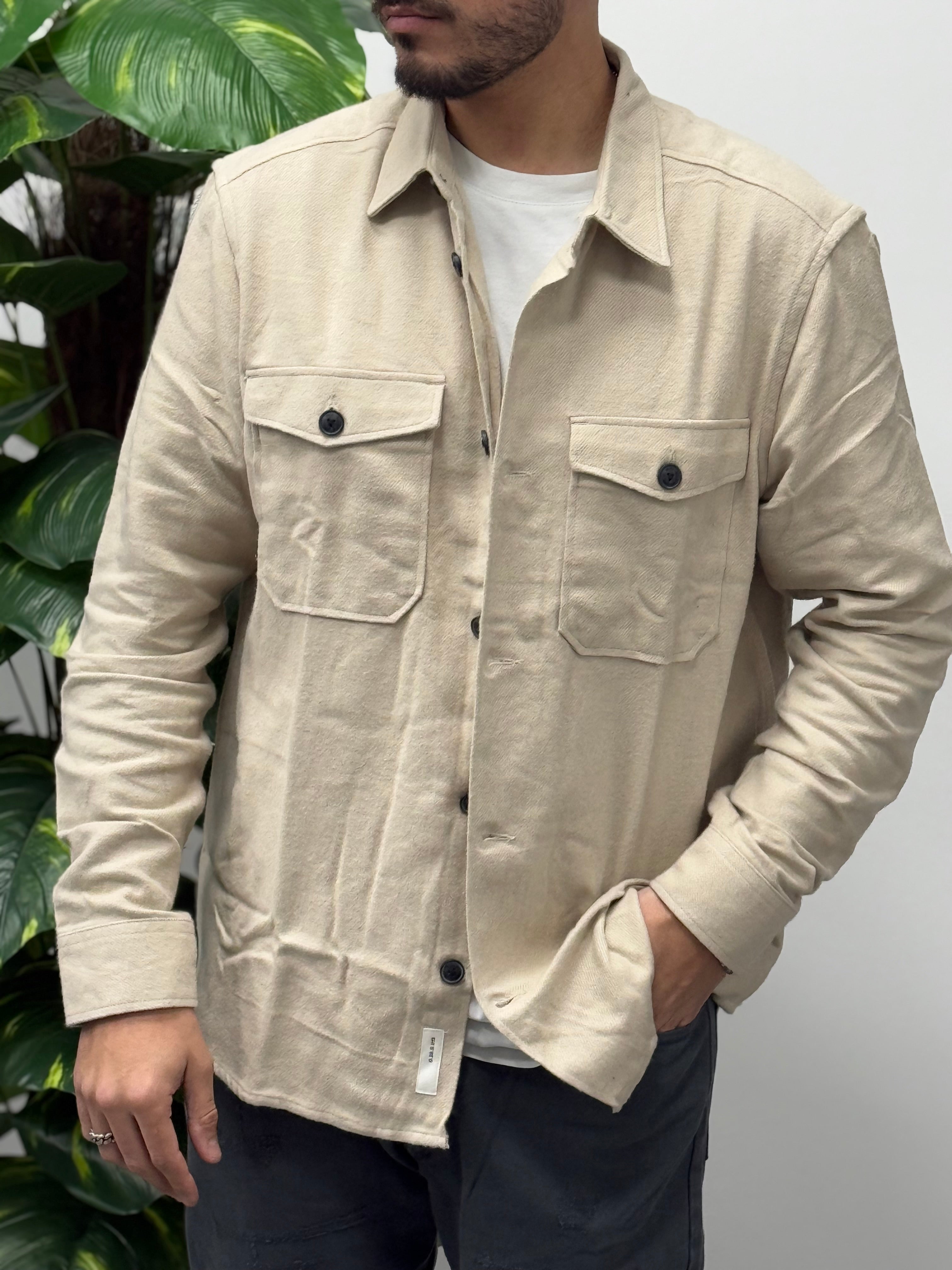 CAMICIA CARGO IN FLANELLA BEIGE