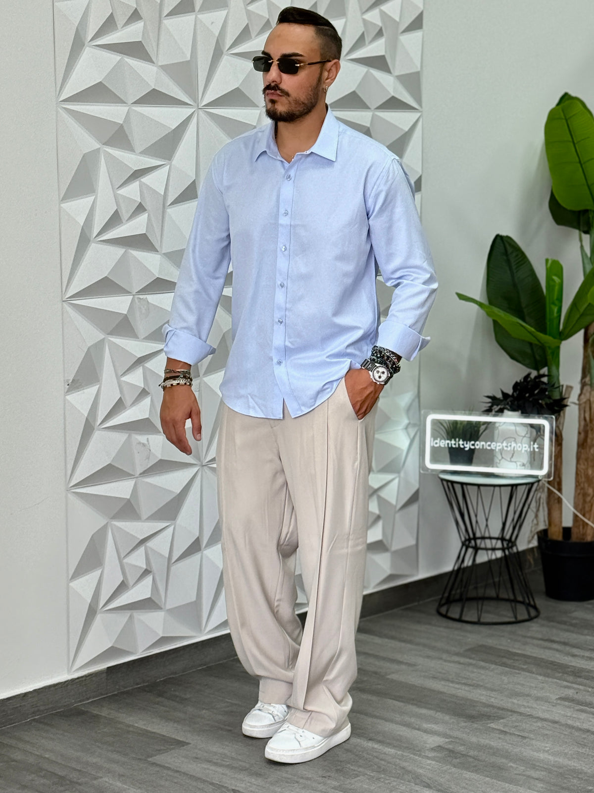 CAMICIA REVAME CELESTE MARTELLATA