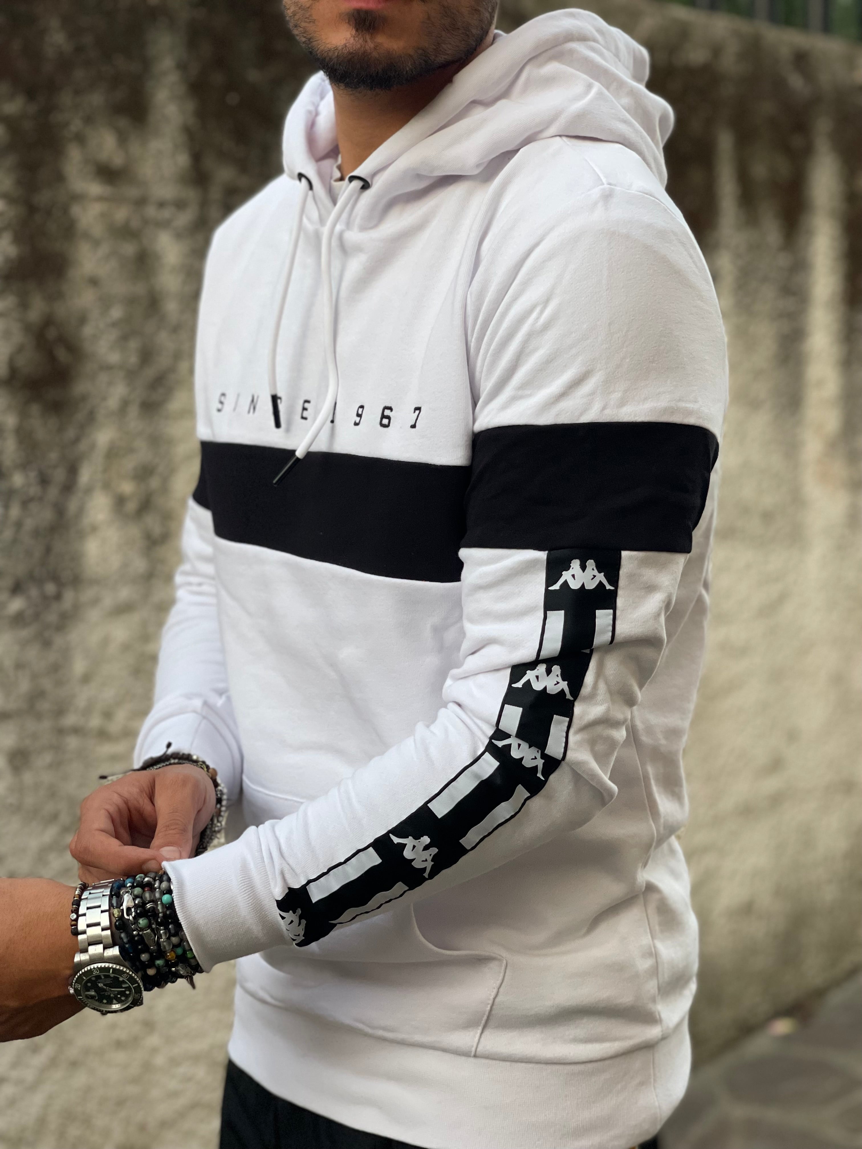 FELPA KAPPA BIANCA CON CAPPUCCIO