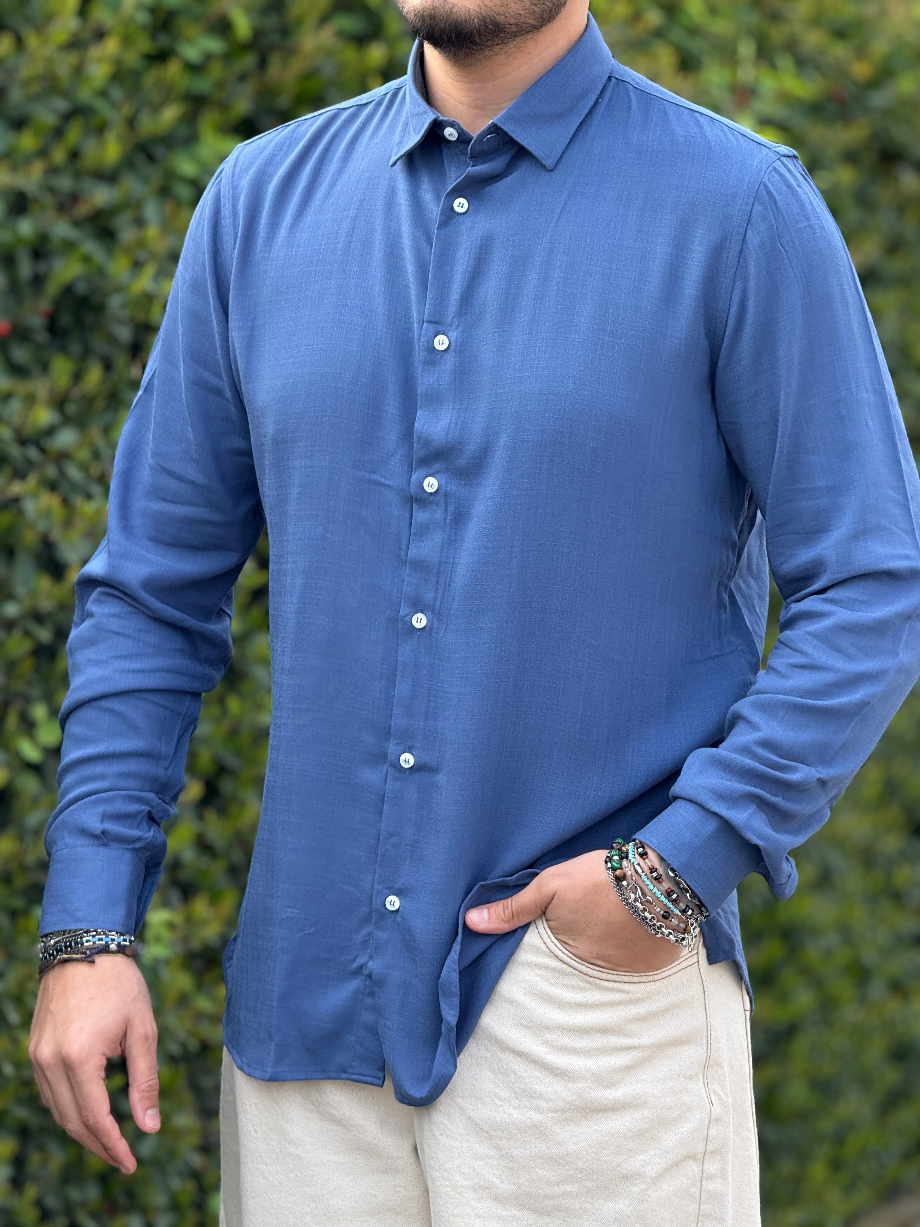 CAMICIA VISCOSA BLU NEW JOB BRAND