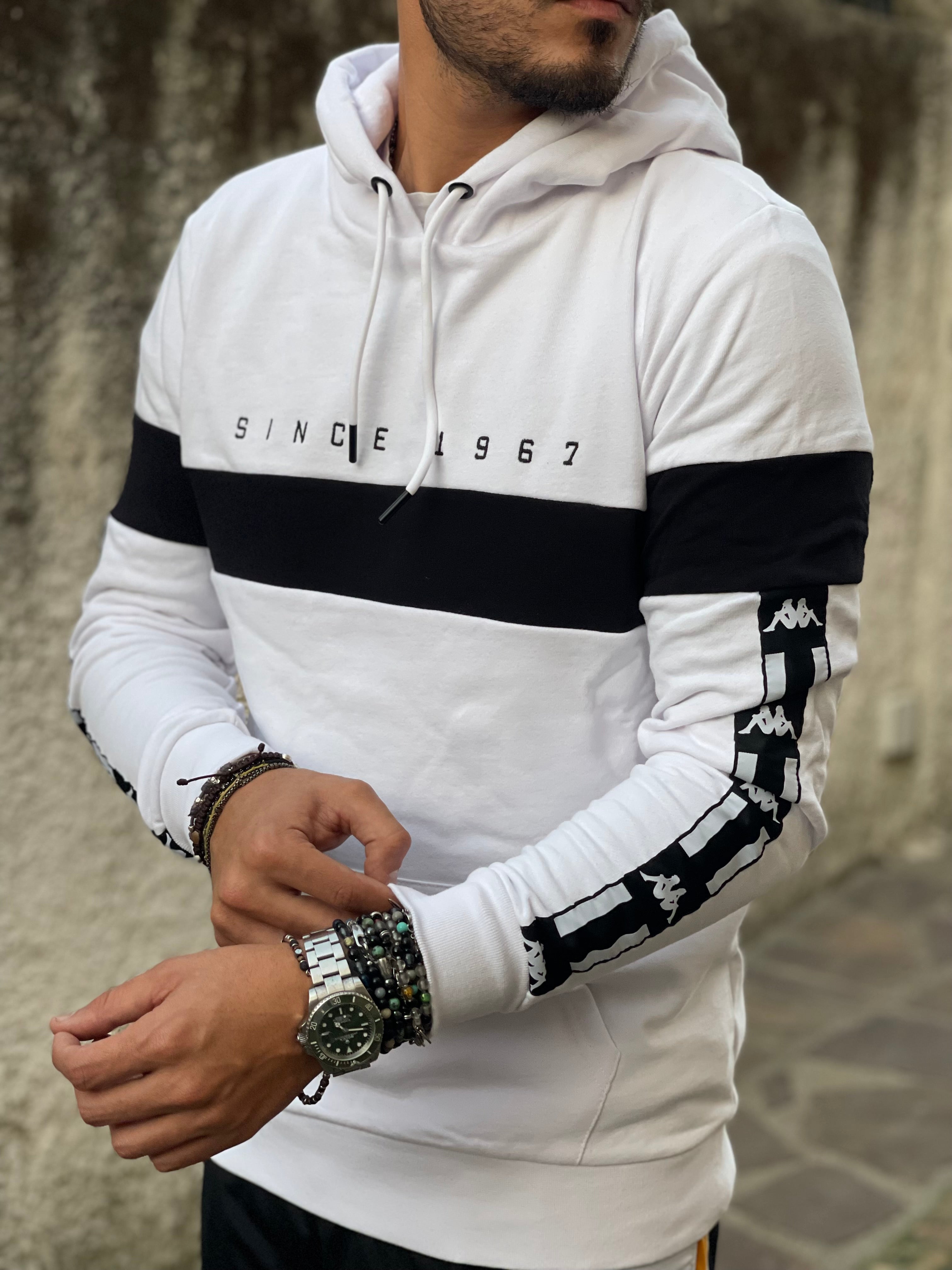 FELPA KAPPA BIANCA CON CAPPUCCIO