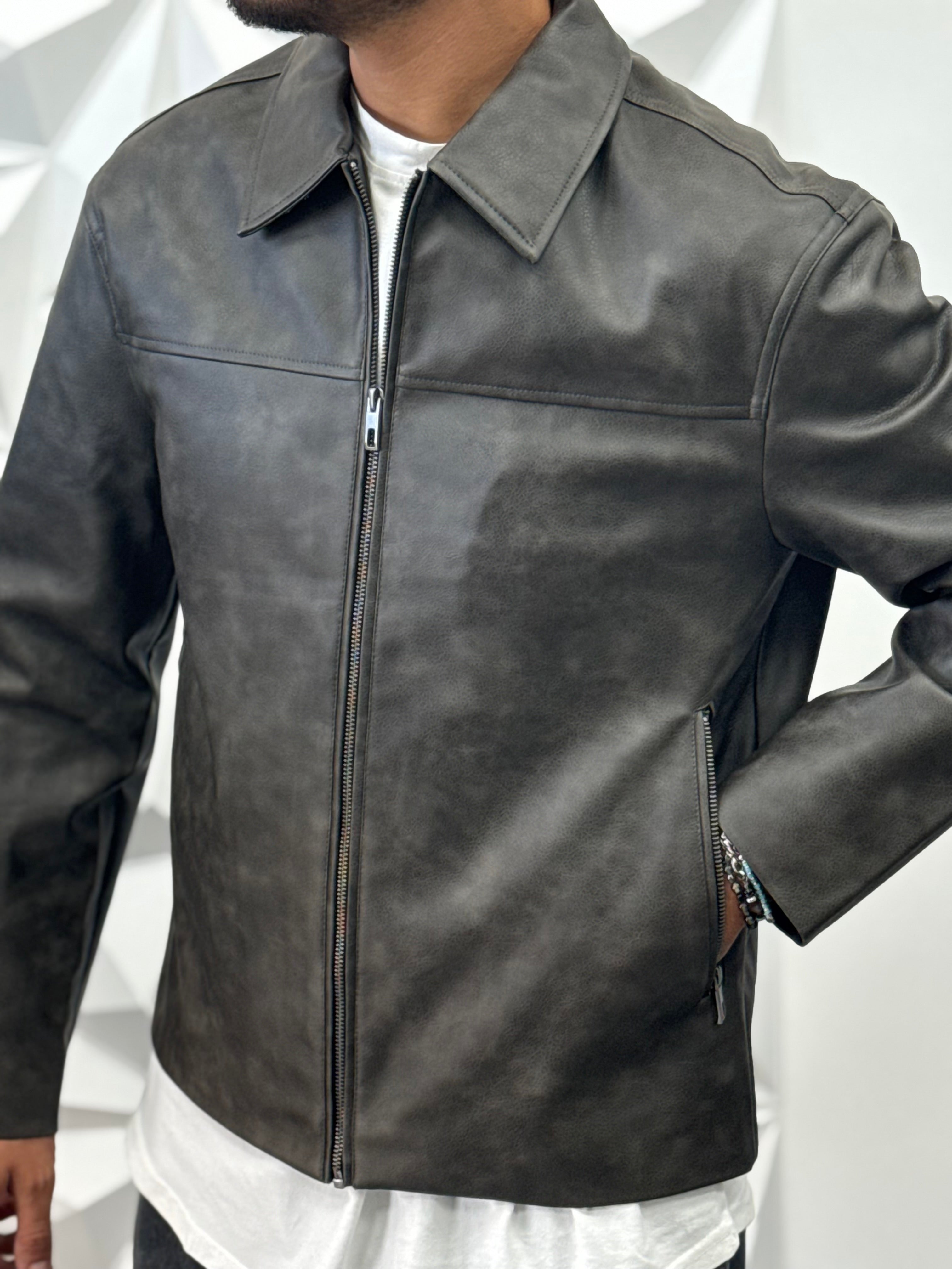 JACKET IN PELLE PIOMBO