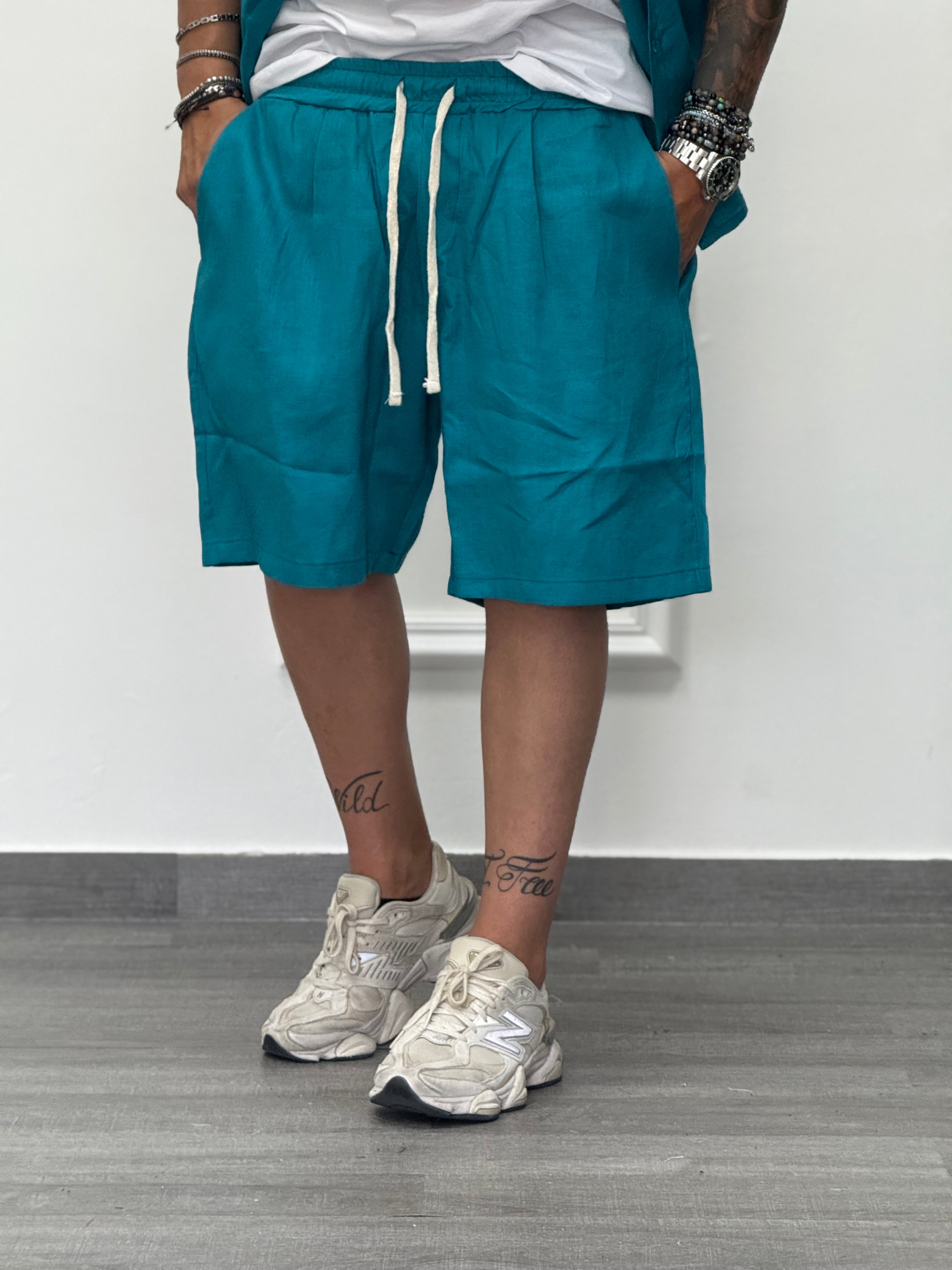 COORDINATO IN LINO TURCHESE OVER NEW JOB BRAND