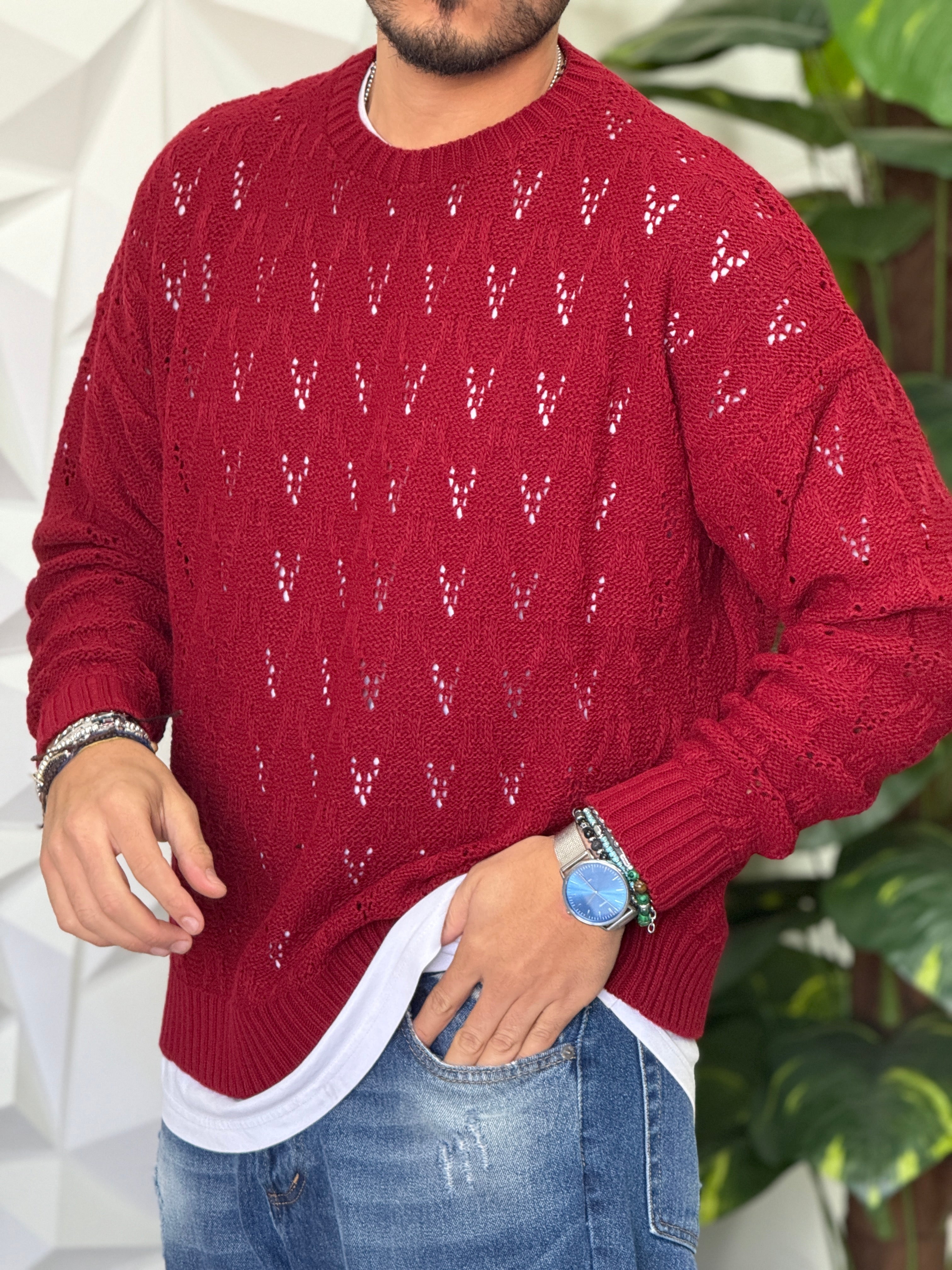 PULLOVER FORATO BORDEAUX NEW JOB BRAND