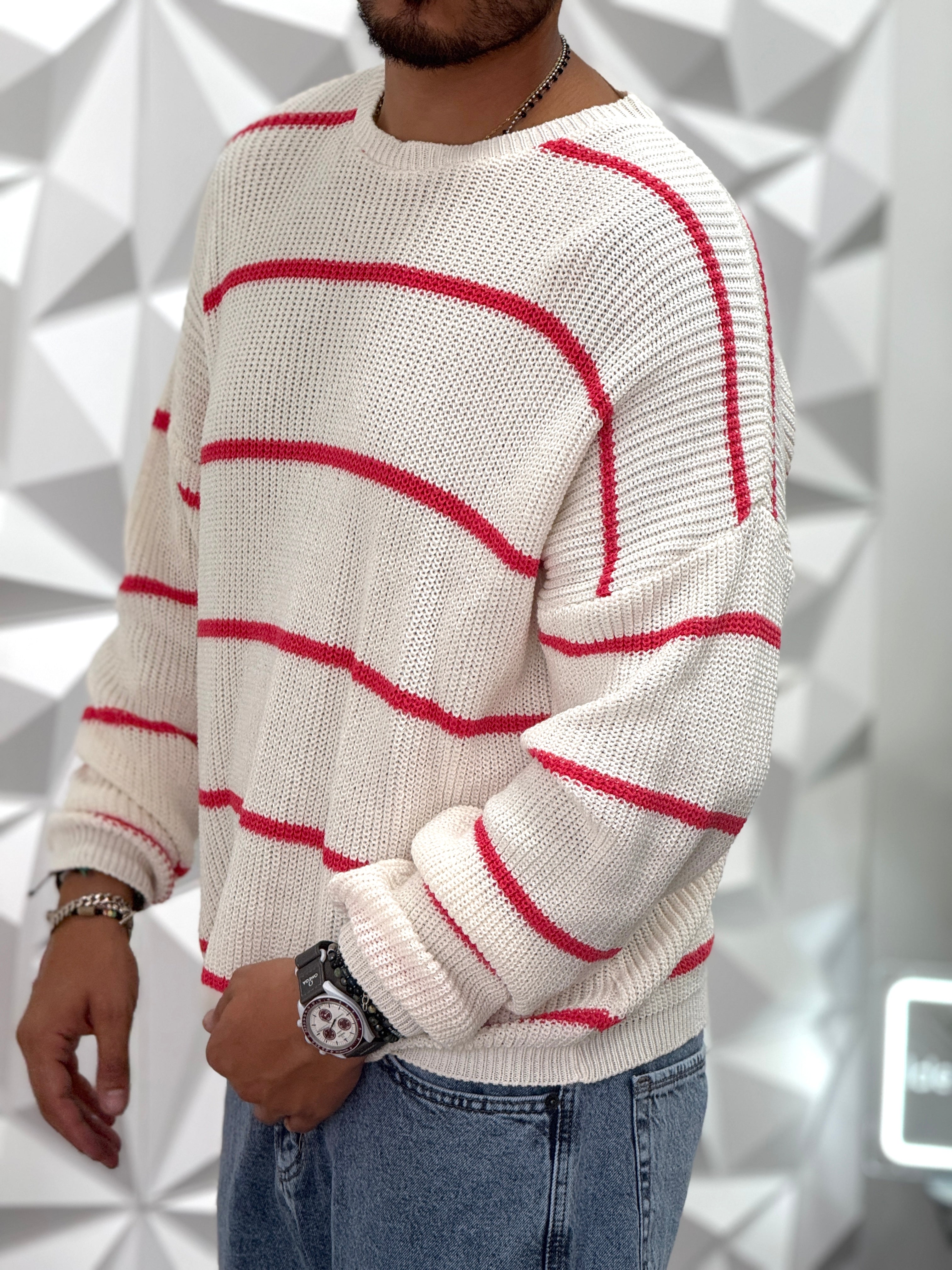 PULLOVER OVERSIZE BIANCO RIGA ROSA NEW JOB BRAND