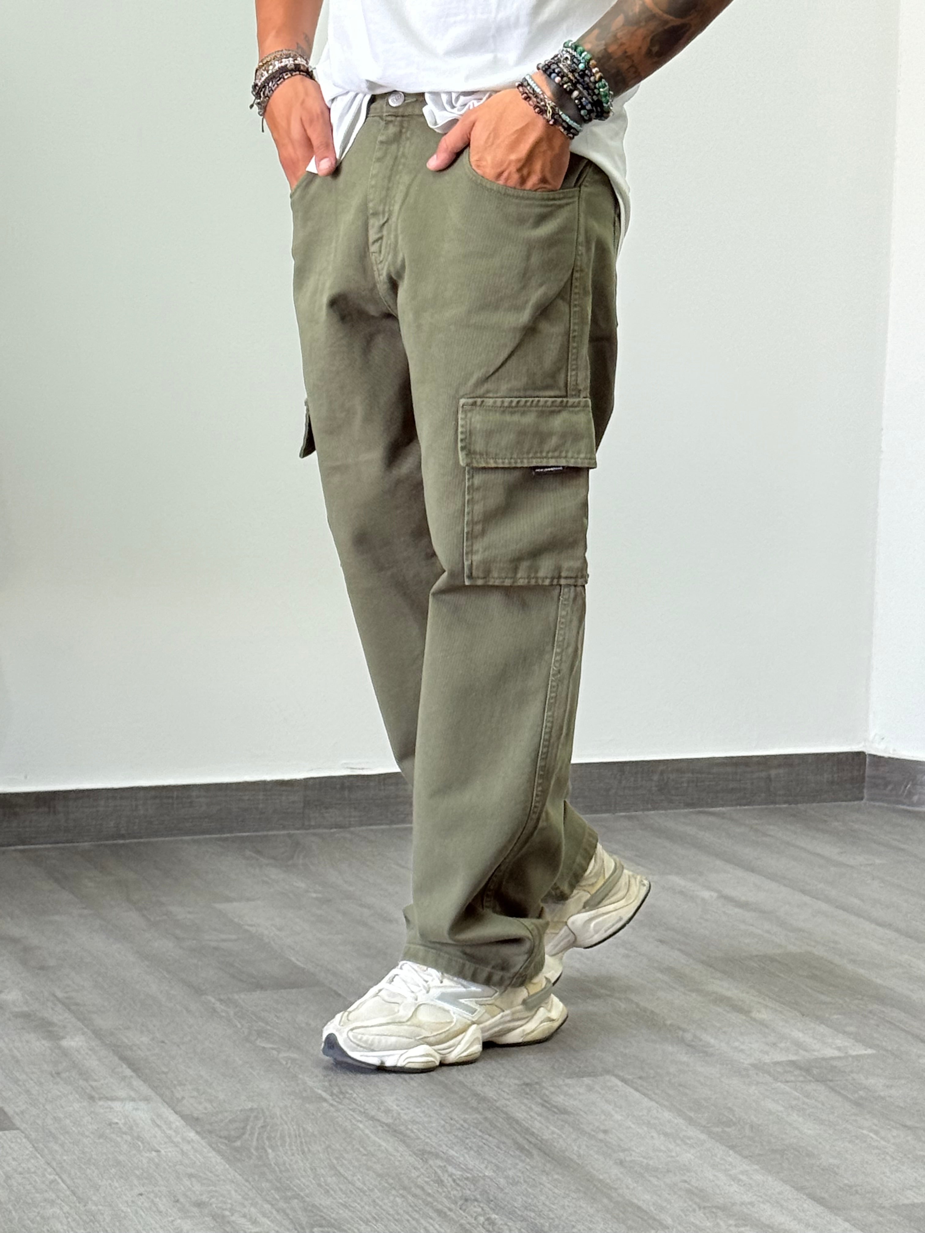 Jeans canoa cargo verde militare new job brand