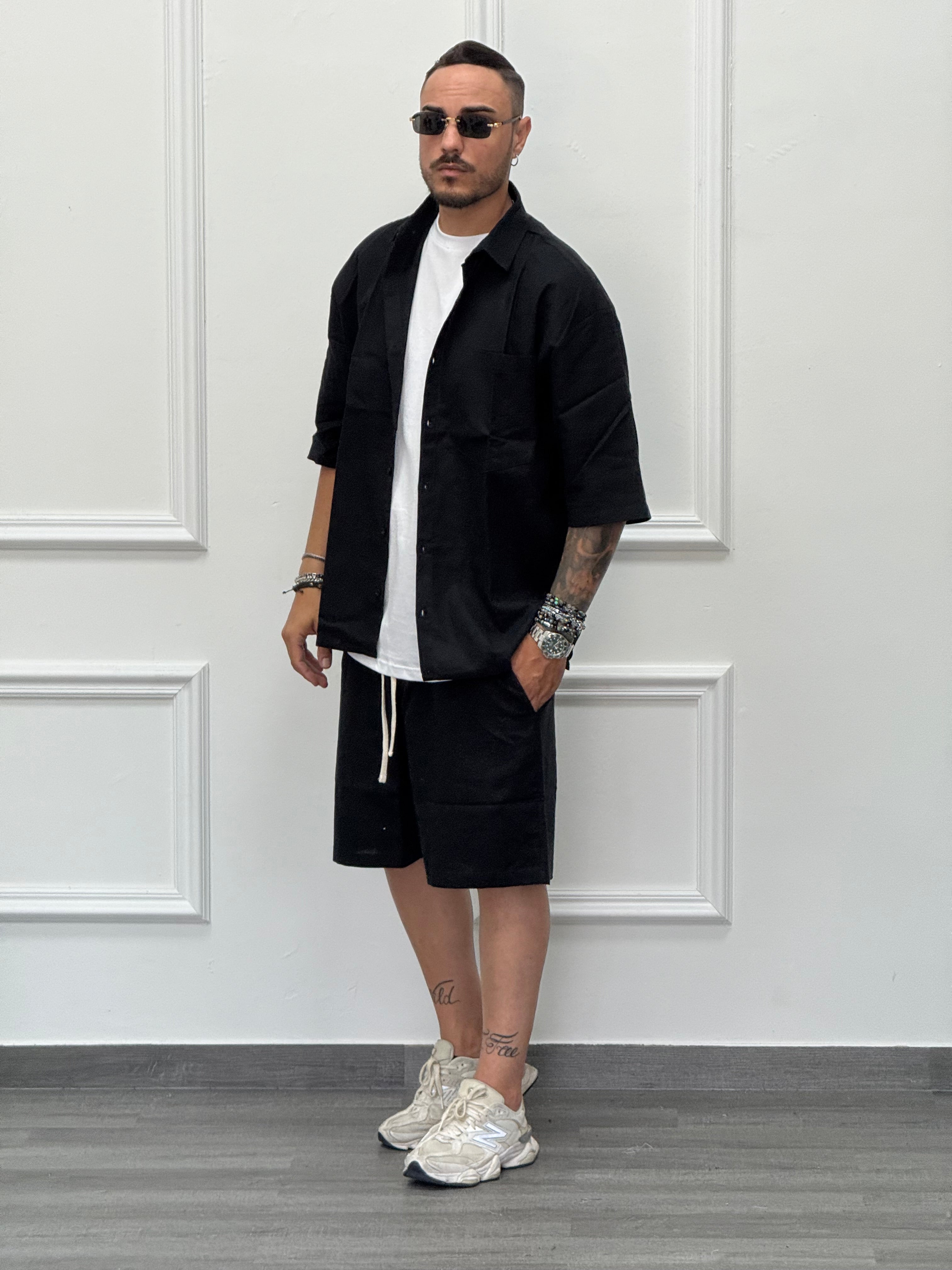 COORDINATO IN LINO NERO OVER NEW JOB BRAND