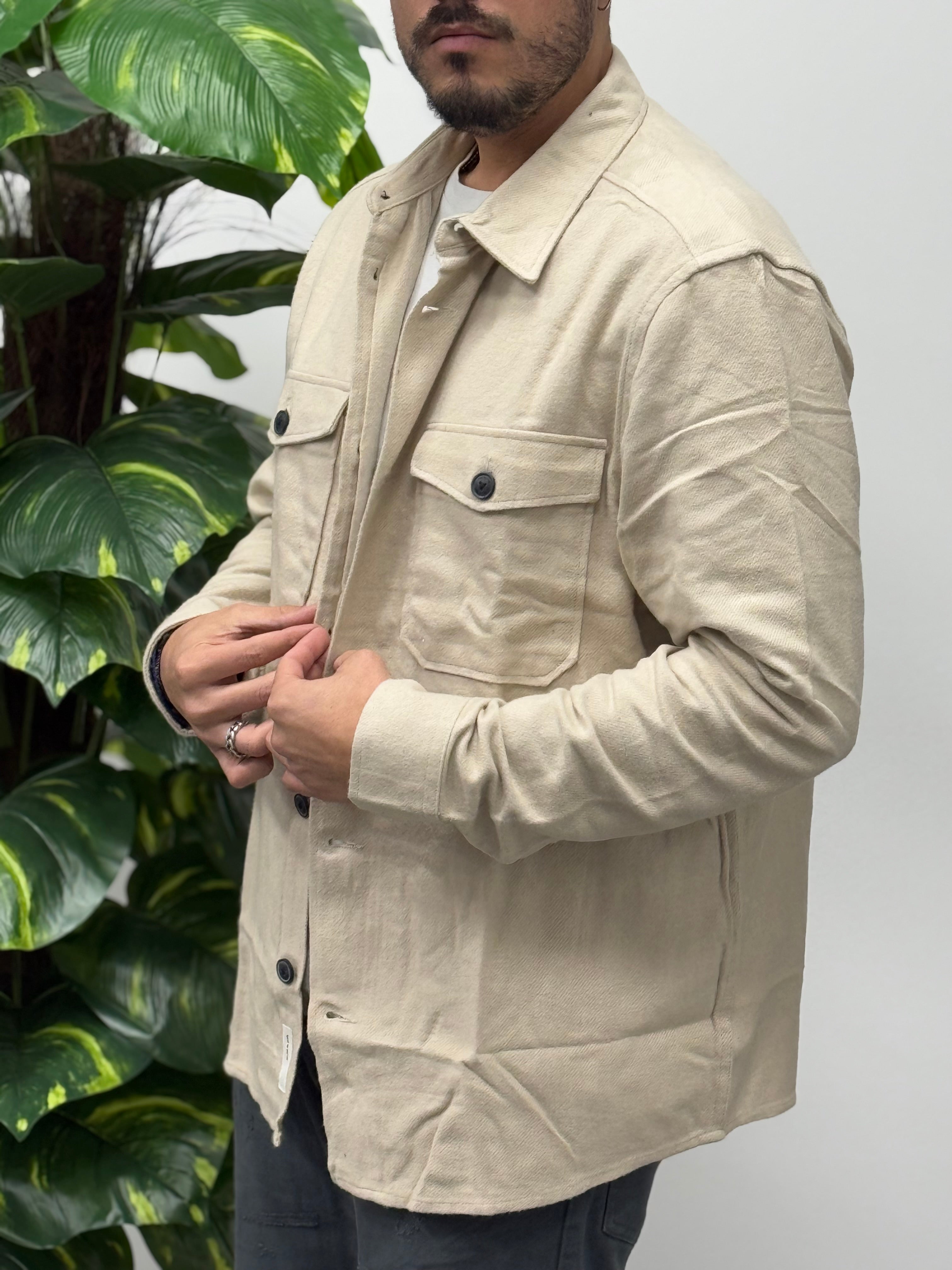 CAMICIA CARGO IN FLANELLA BEIGE