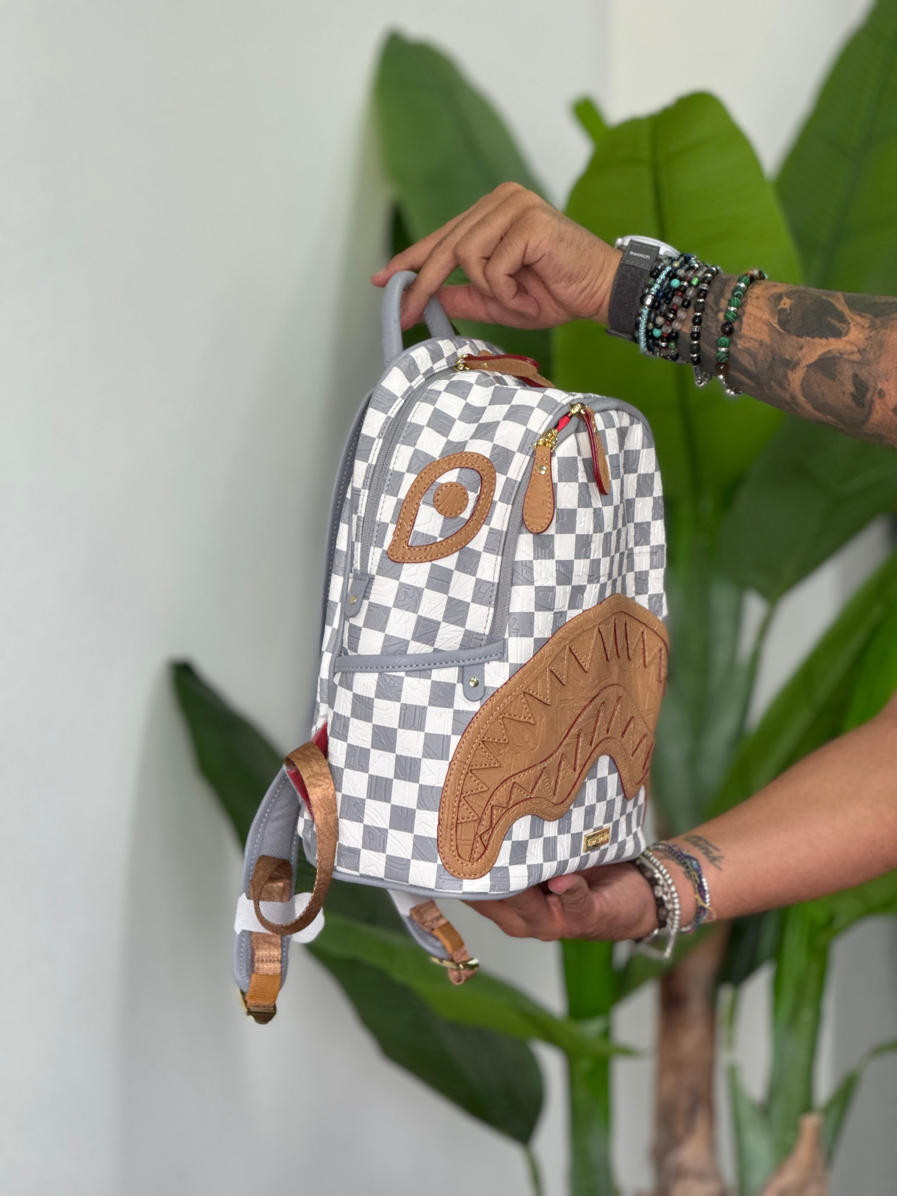 EMBOSSED CREAM CHECK SAVAGE BACKPACK