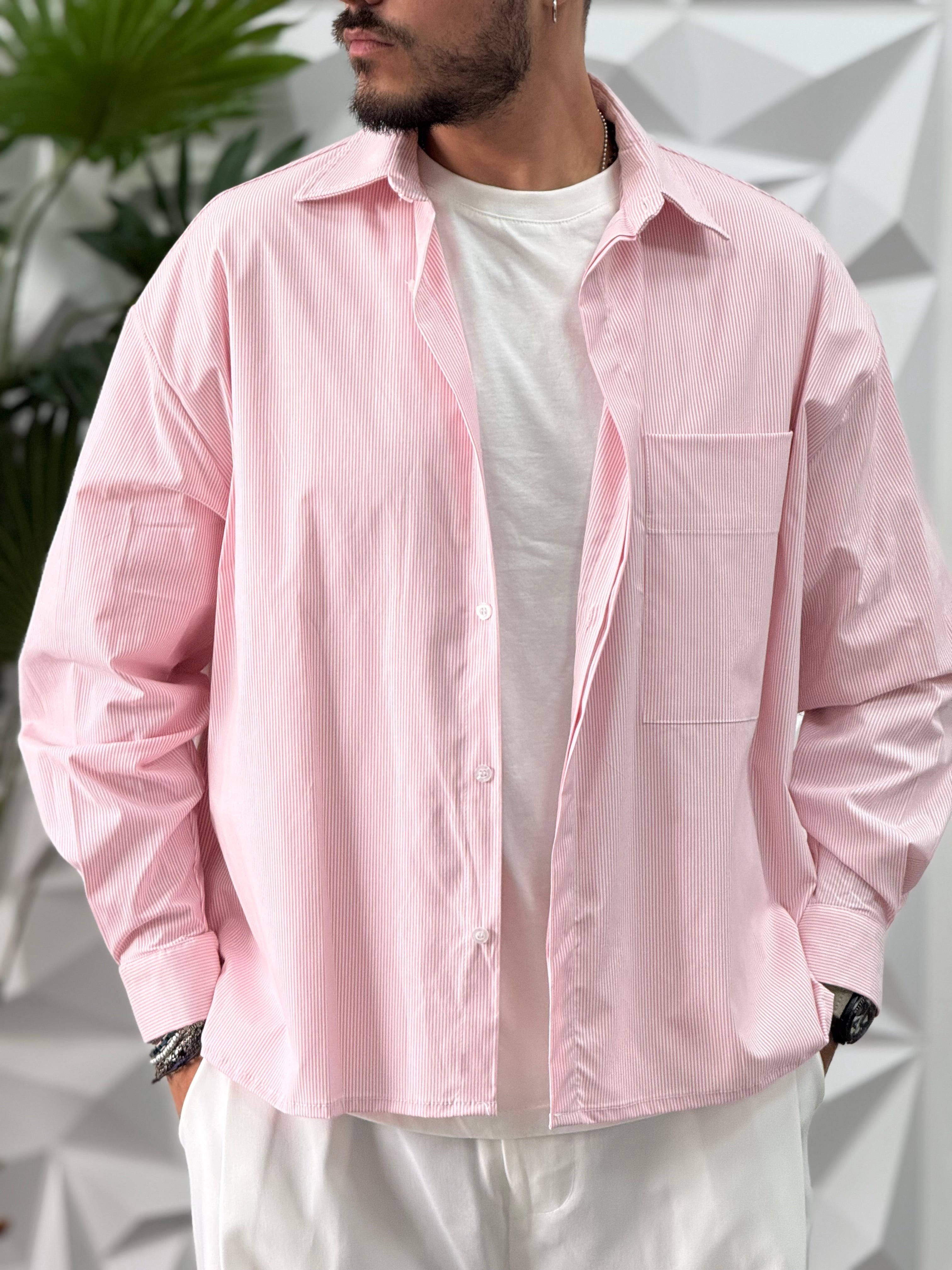 CAMICIA OVER RIGATA ROSA NEW JOB BRAND