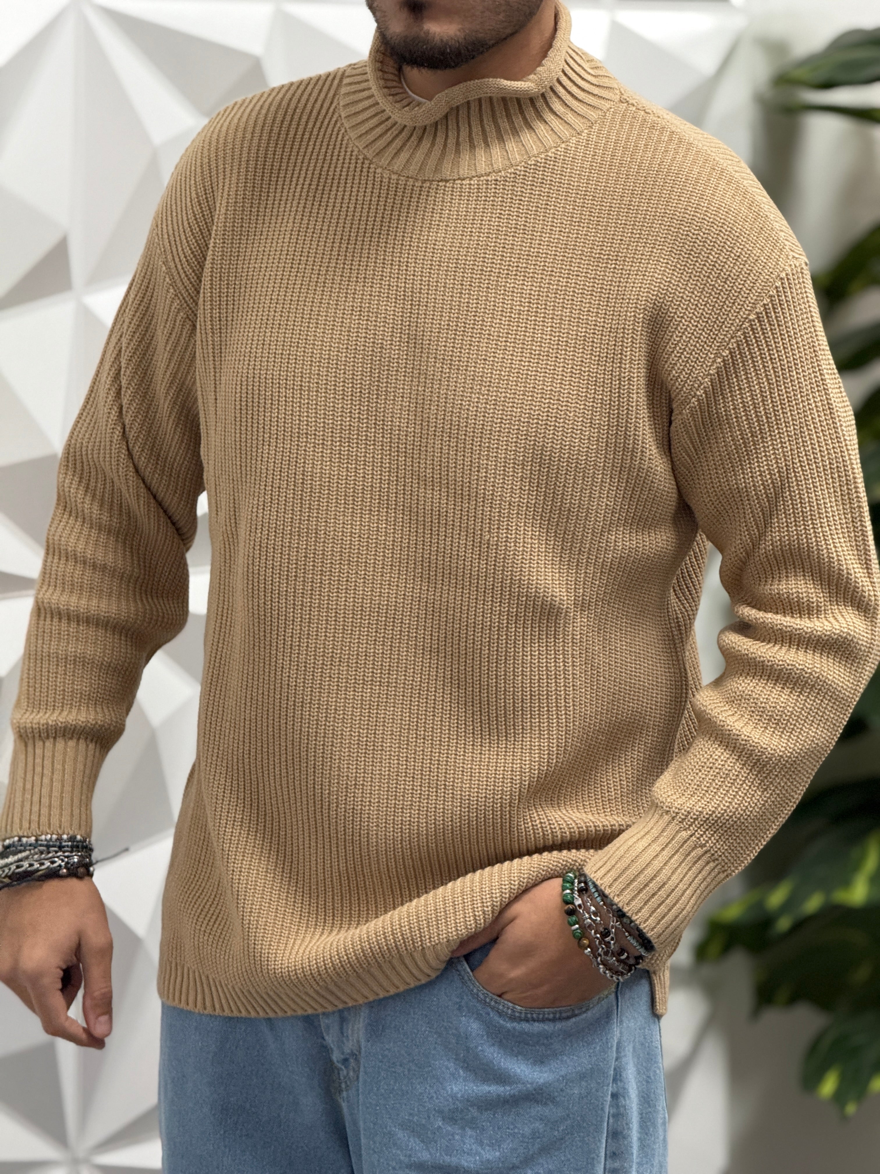 PULLOVER COLLO ALTO CAMEL NEW JOB BRAND
