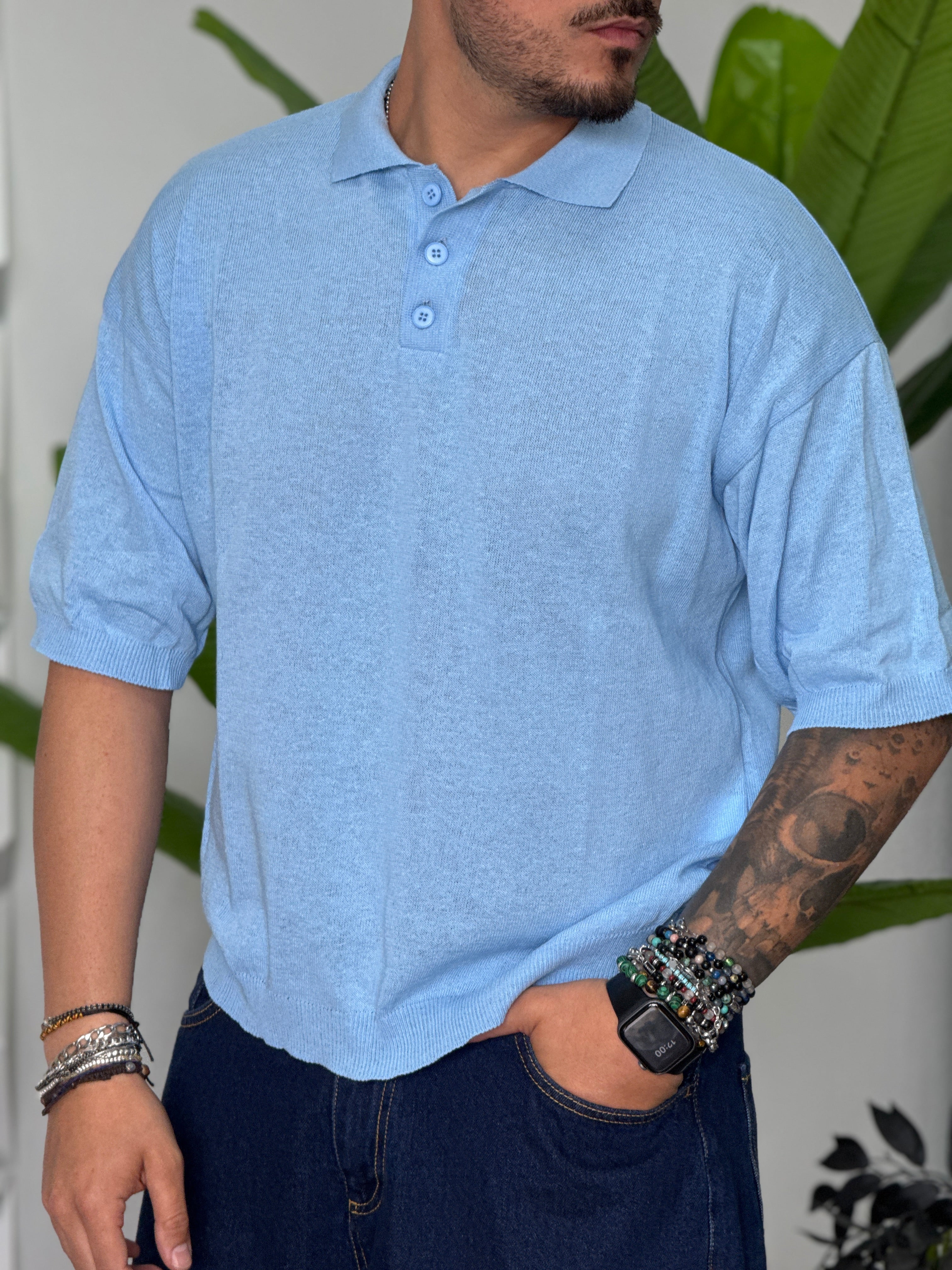 POLO CROPPED IN FILO CELESTE NEW JOB BRAND