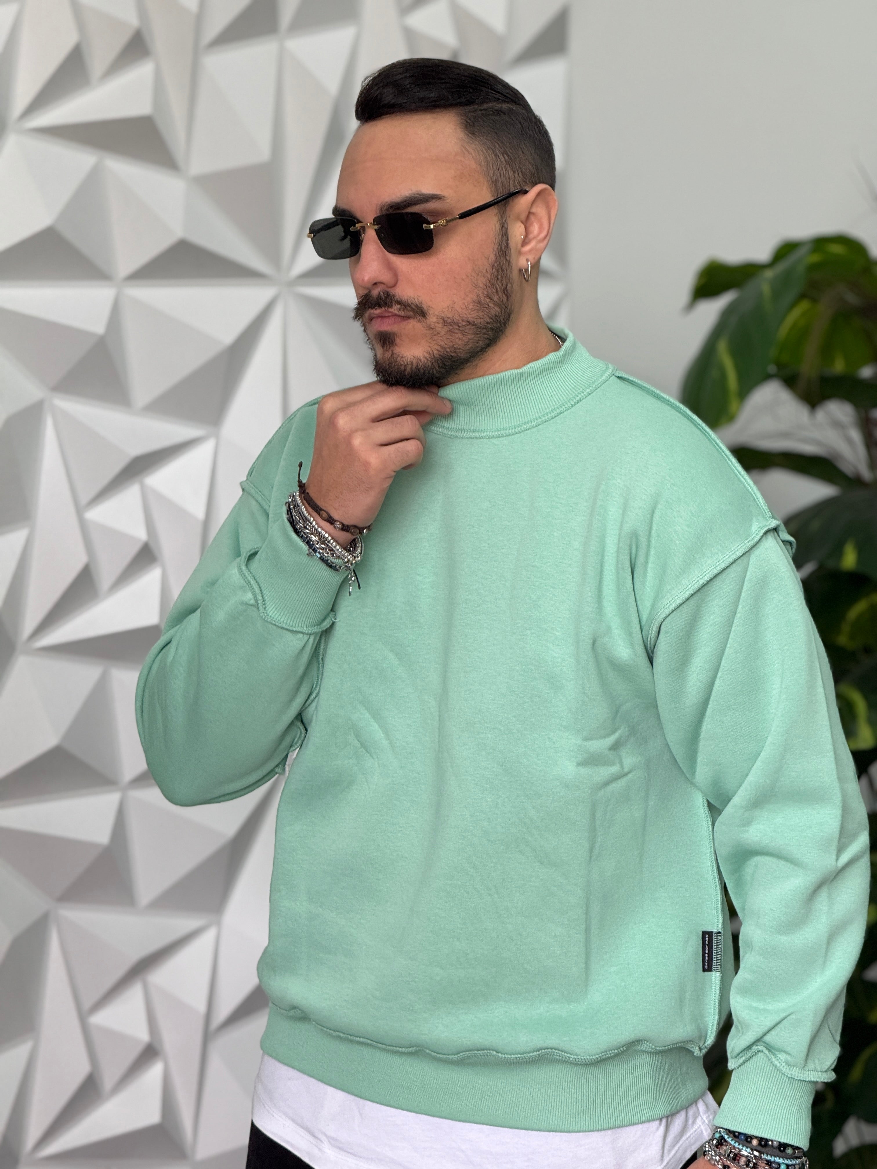 FELPA MEZZOCOLLO VERDE ACQUA NEW JOB BRAND