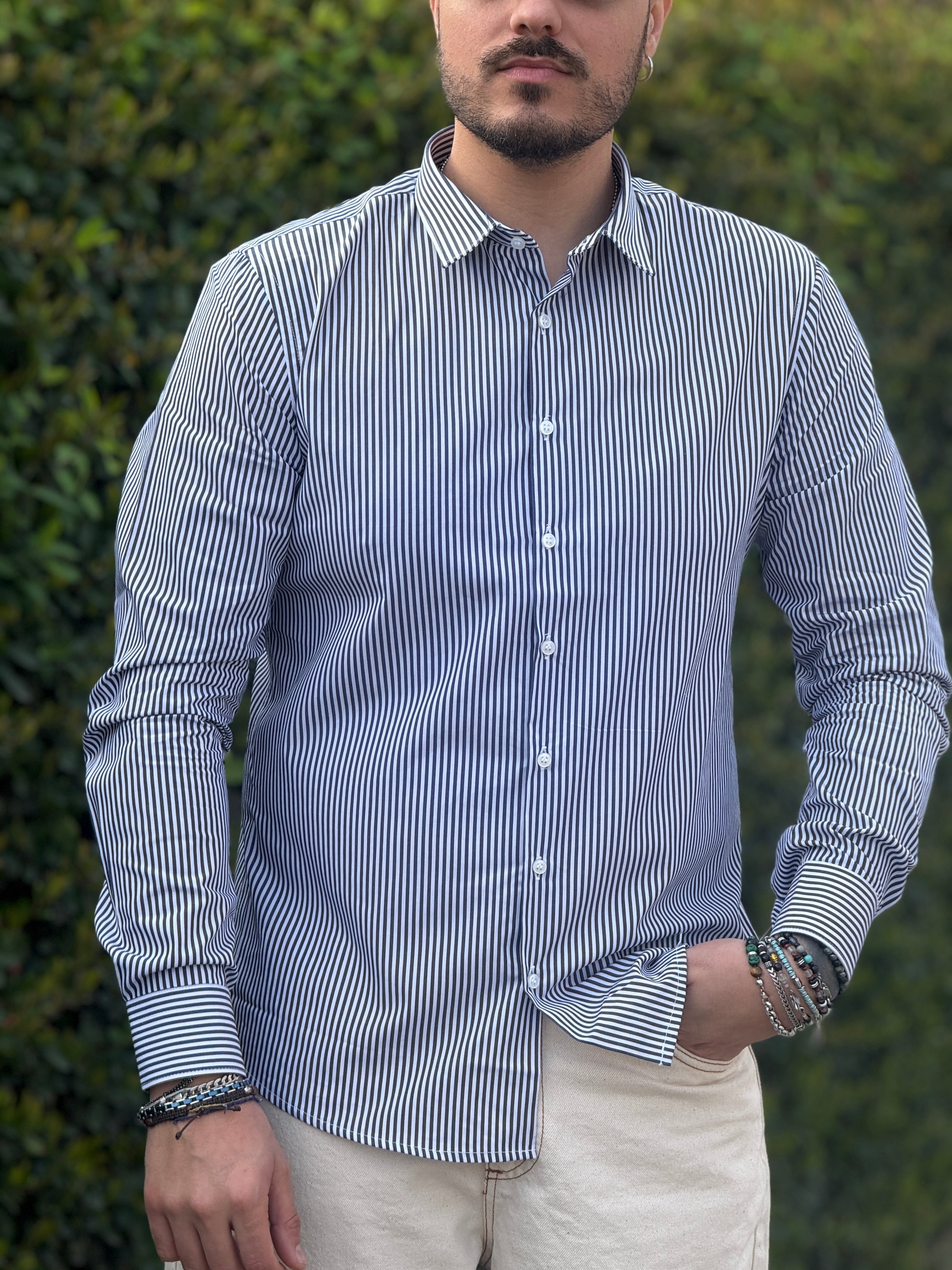 CAMICIA VISCOSA RIGATA BLU NEW JOB BRAND