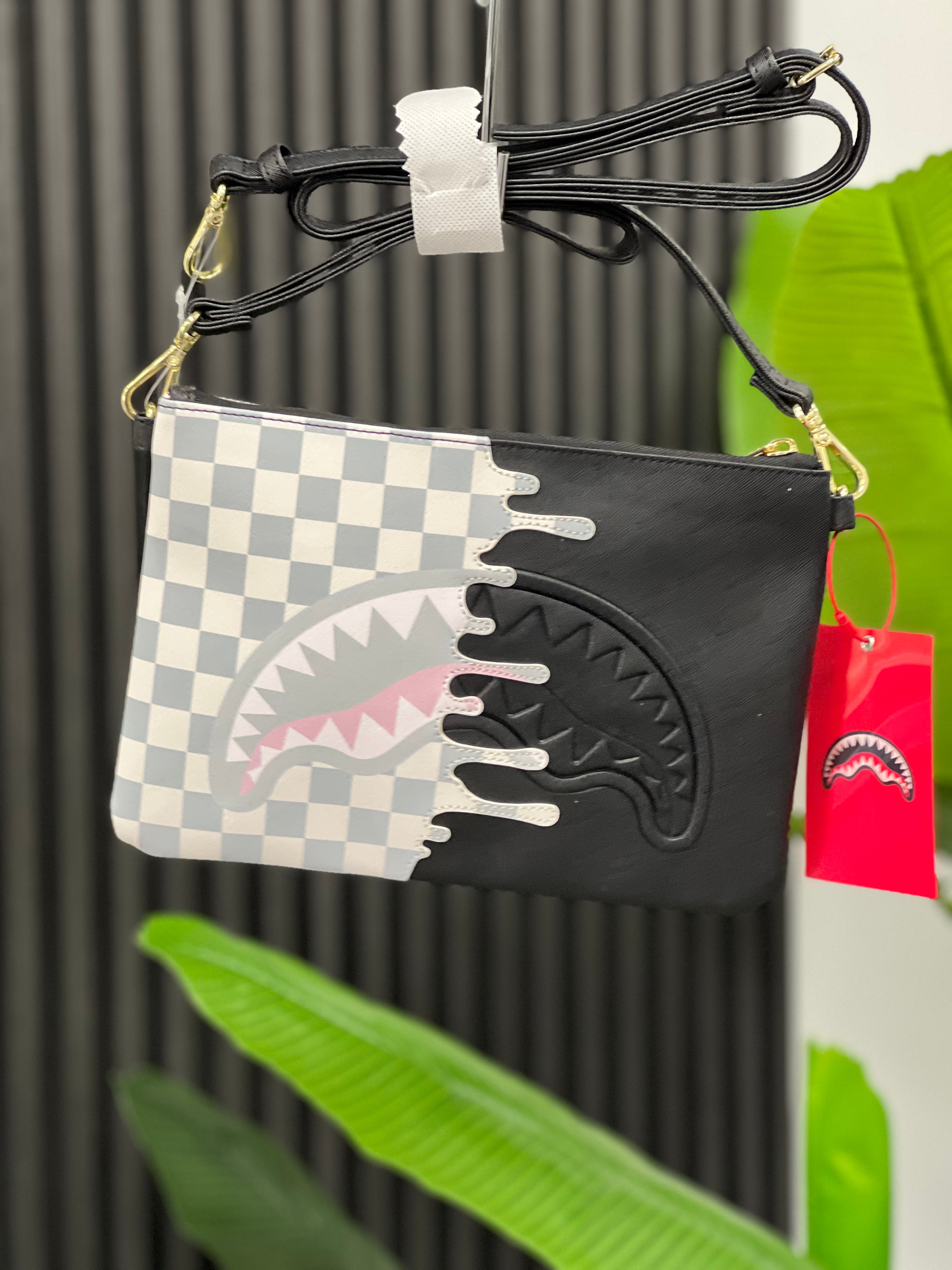 CREAM CHECK UNFINISHED SHARK CROSSBODY POUCHETTE