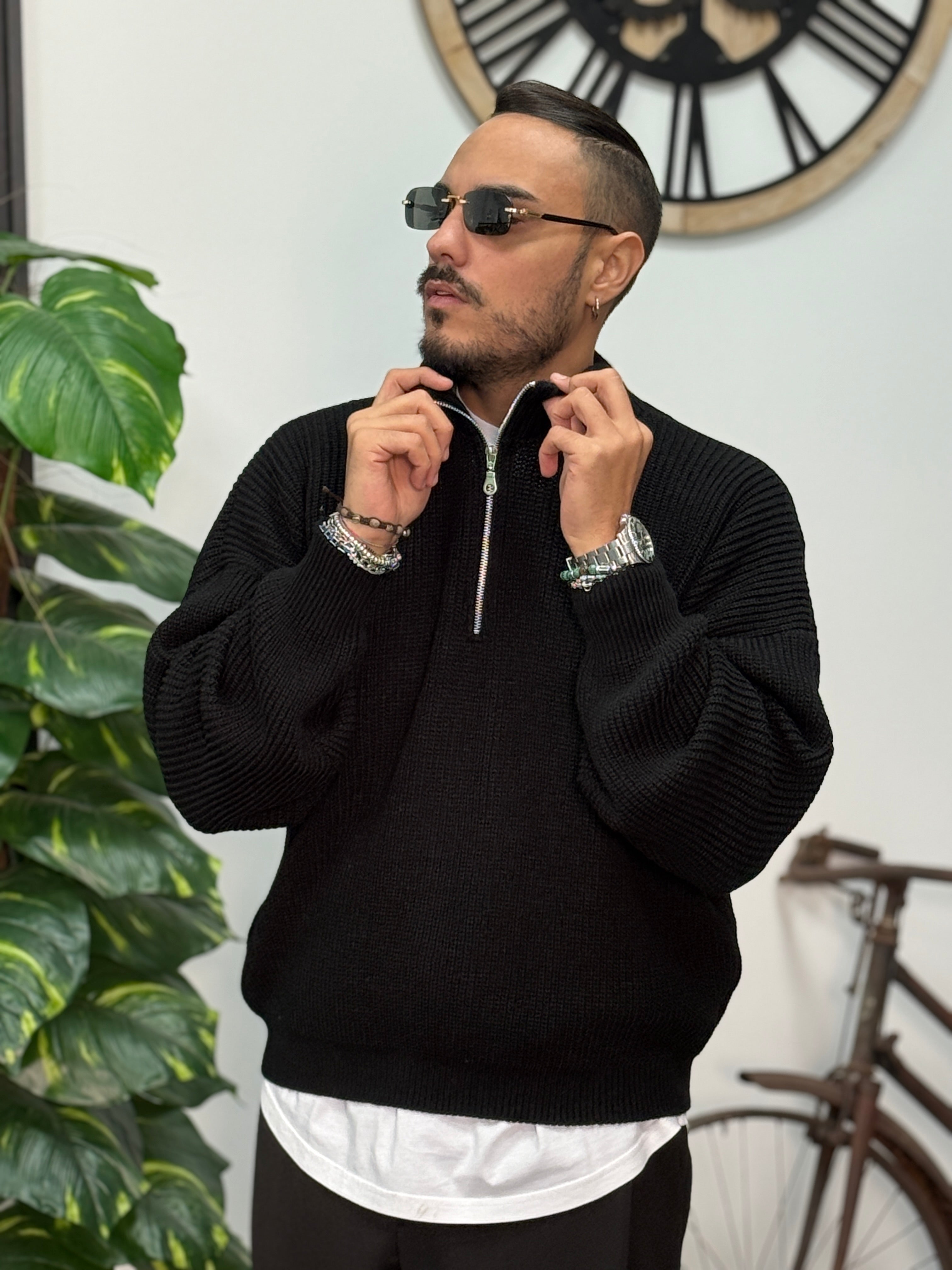 PULLOVER OVERSIZE MEZZA ZIP NERO NEW JOB BRAND