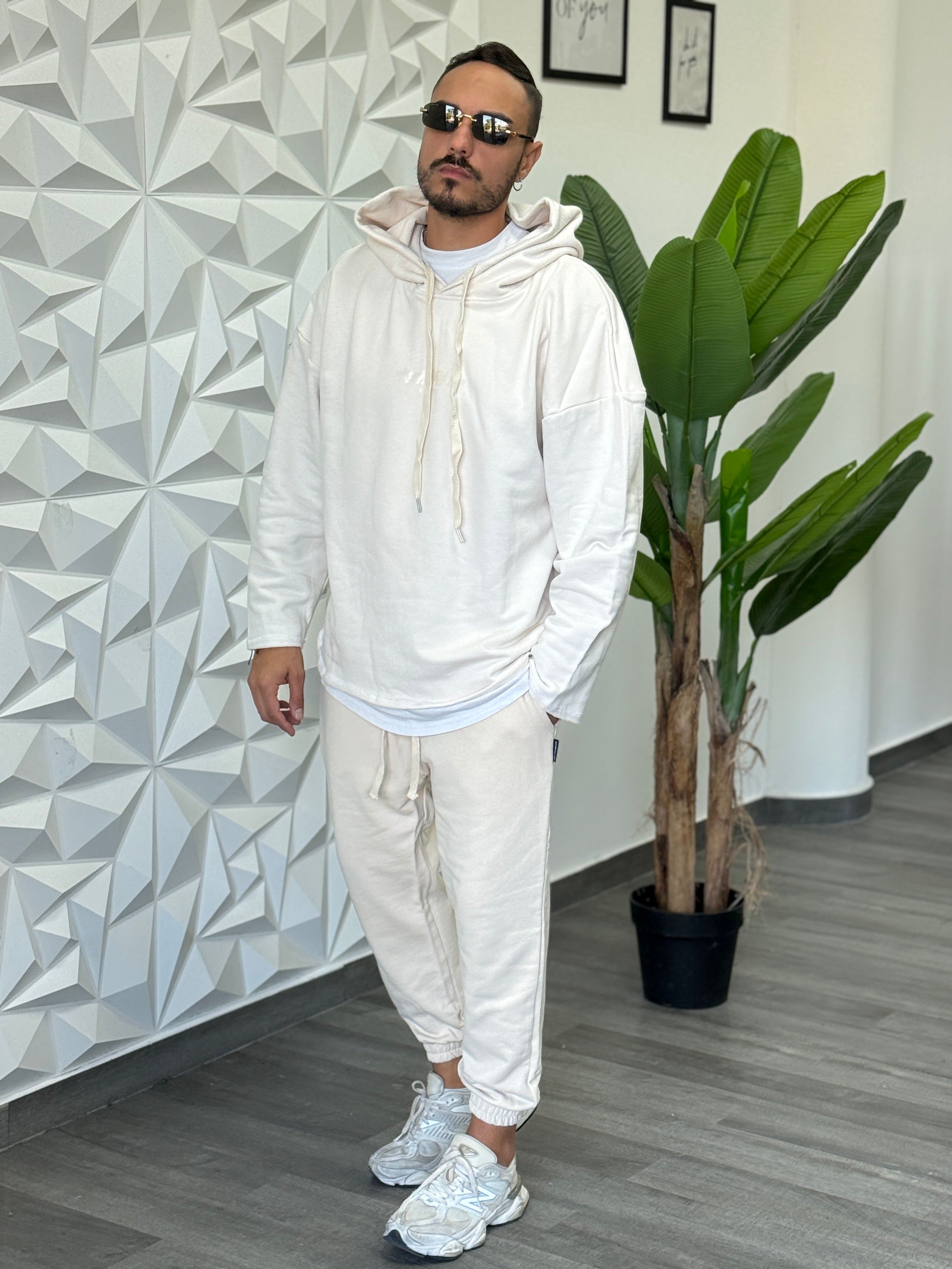 Coordinato tuta cappuccio avorio New Job Brand