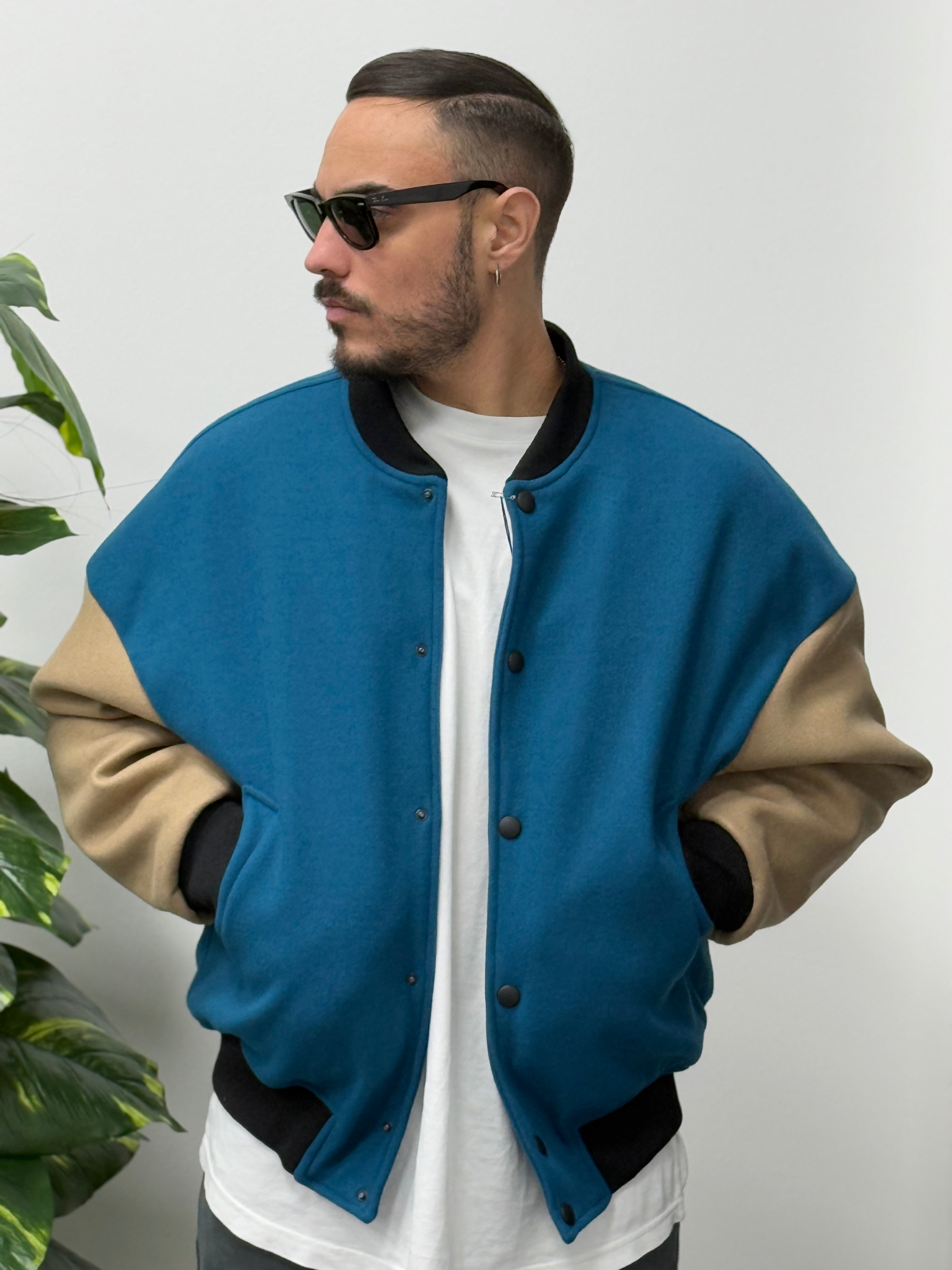 COLLEGE OVERISZE FRAINS PETROLIO/BEIGE