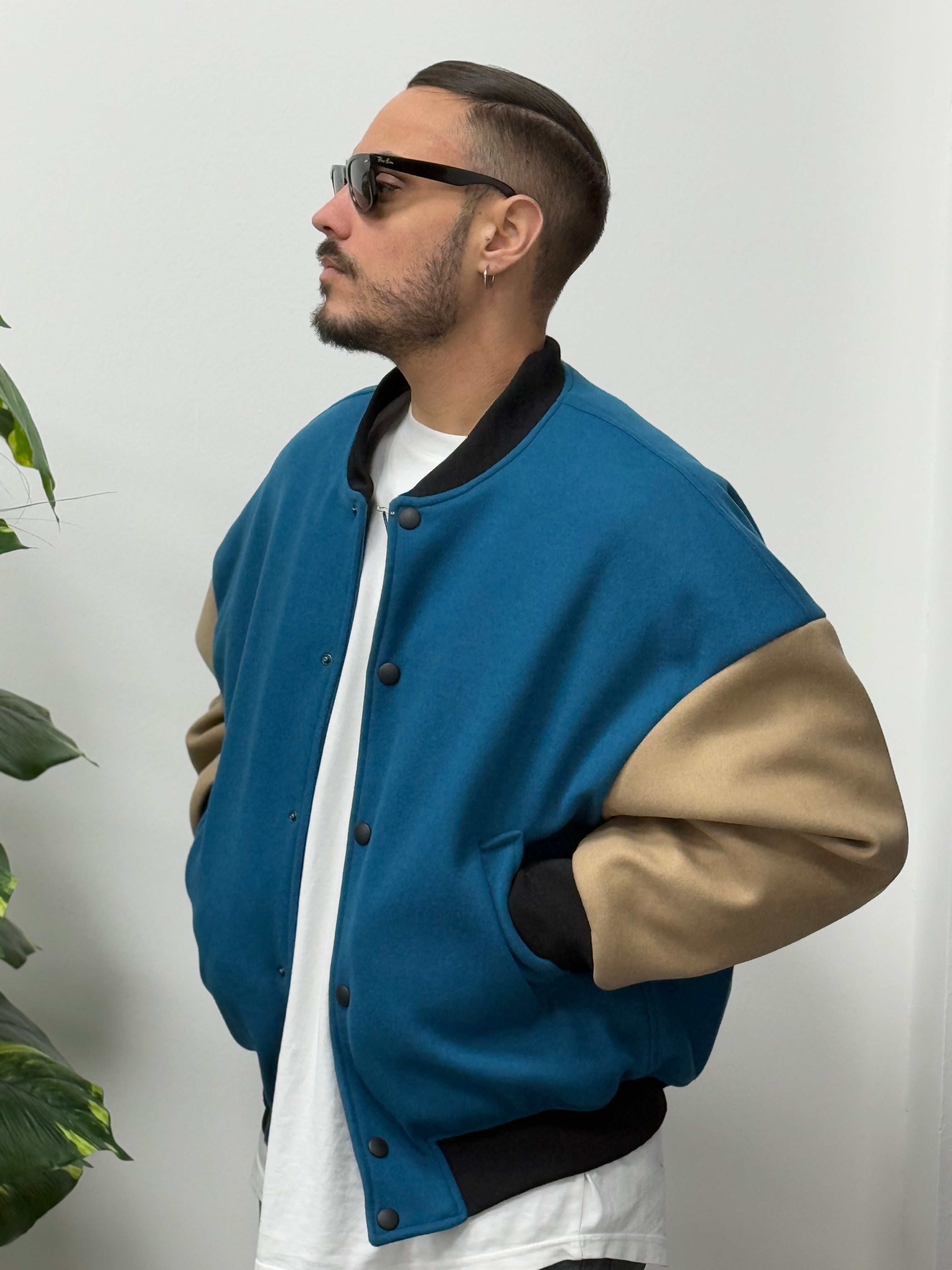 COLLEGE OVERISZE FRAINS PETROLIO/BEIGE