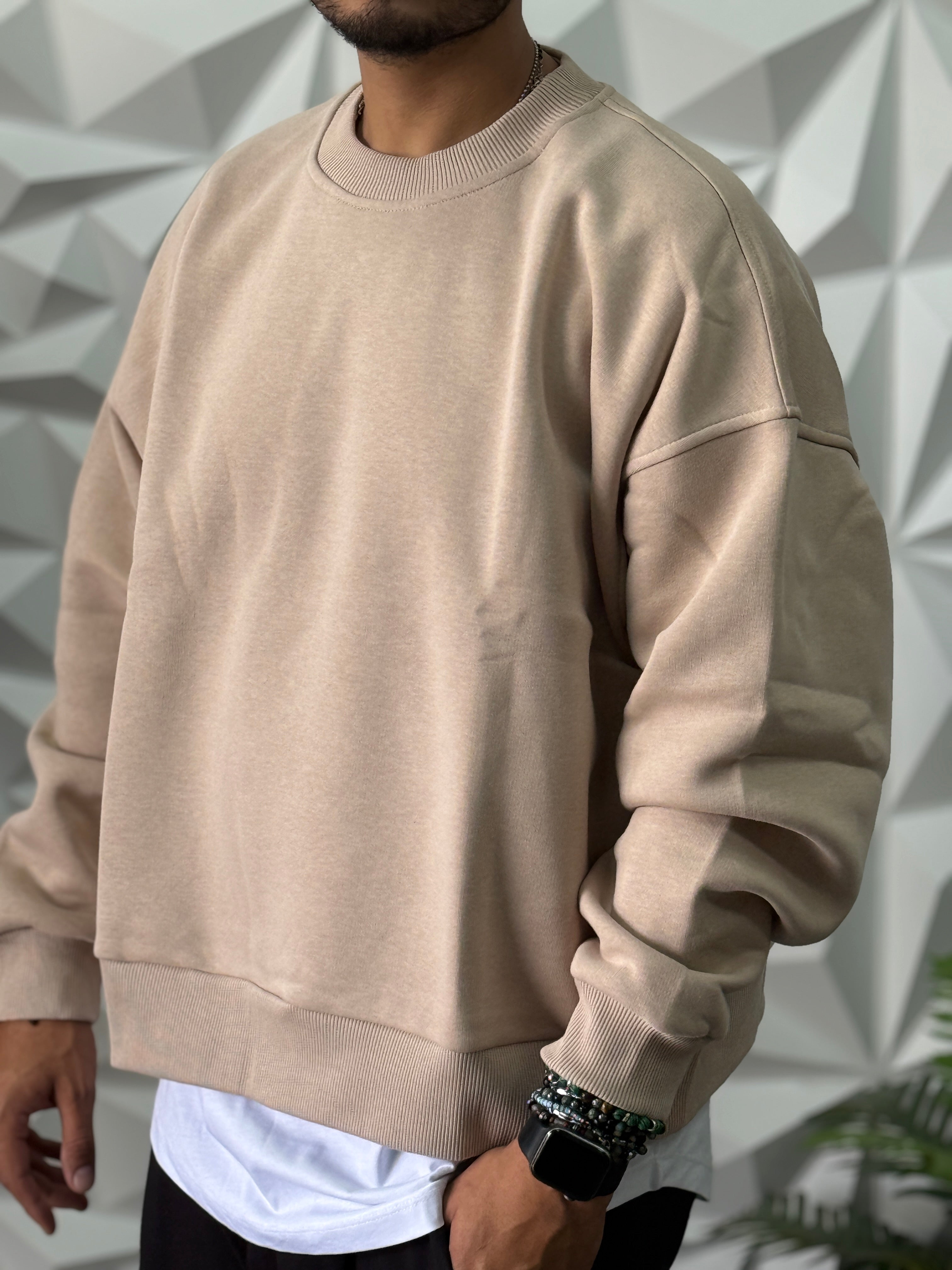 Felpa oversize beige girocollo New job brand