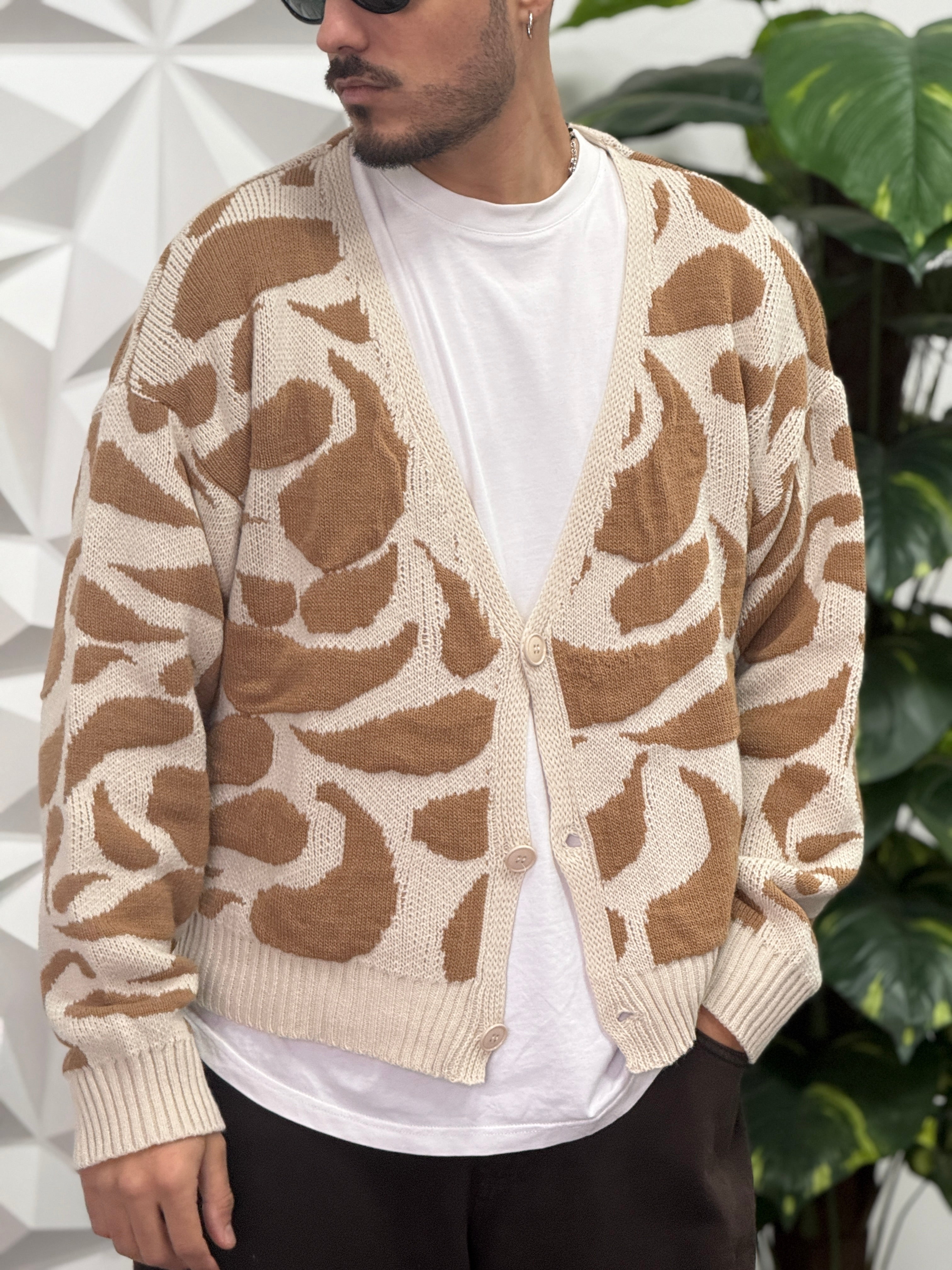 CARDIGAN MACULATO BEIGE CROPPED REVAME