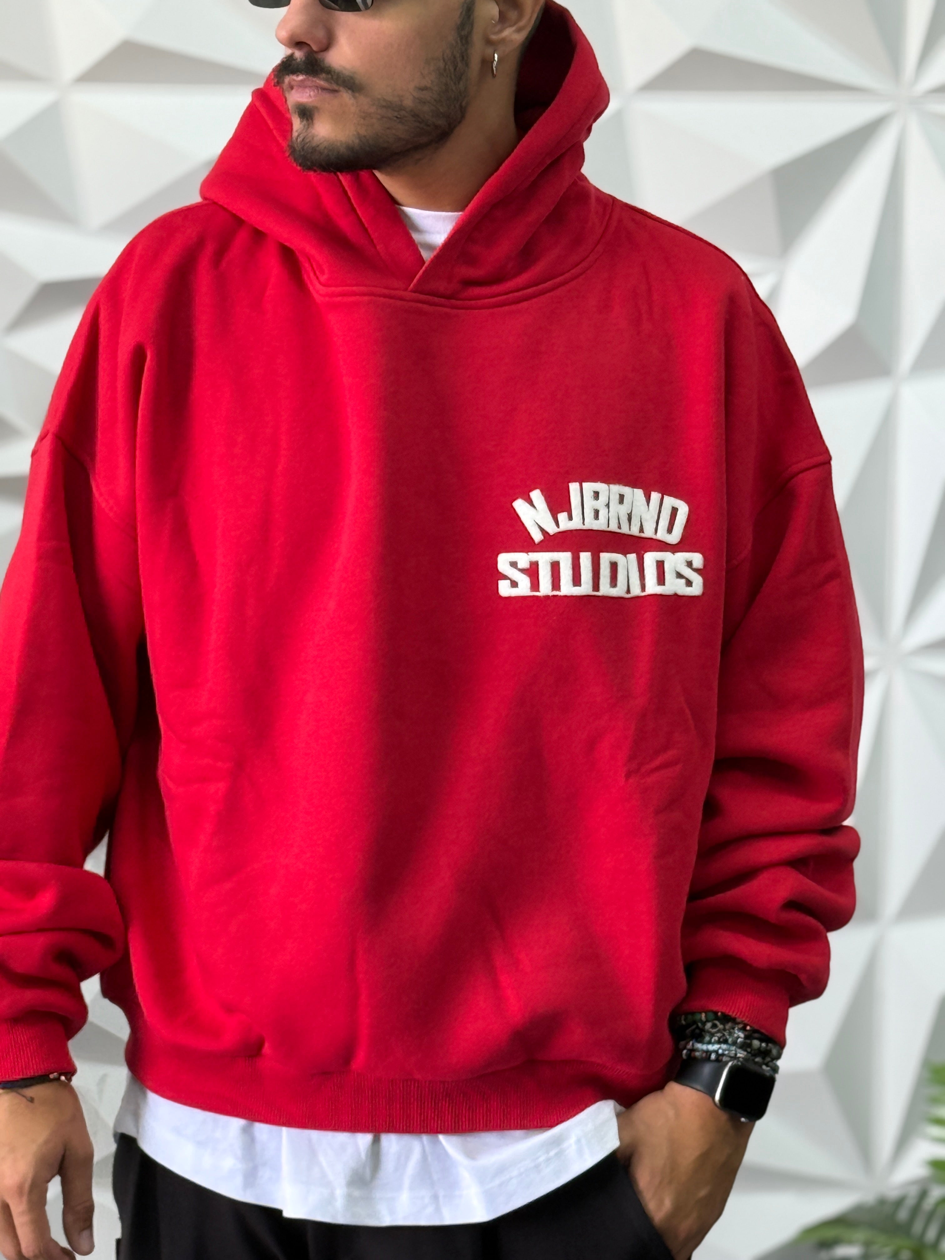 Felpa oversize rossa cappuccio studios New job brand