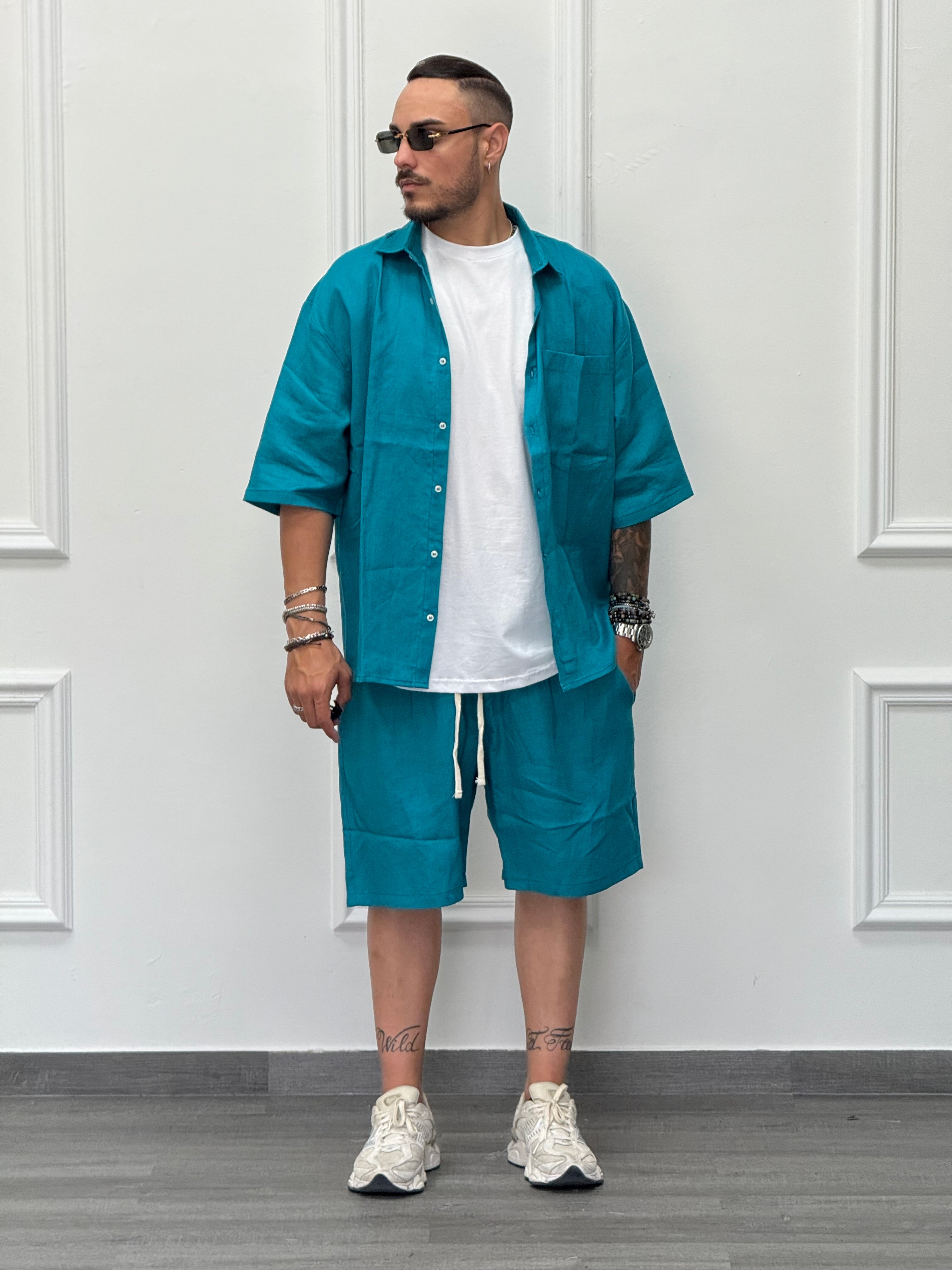 COORDINATO IN LINO TURCHESE OVER NEW JOB BRAND