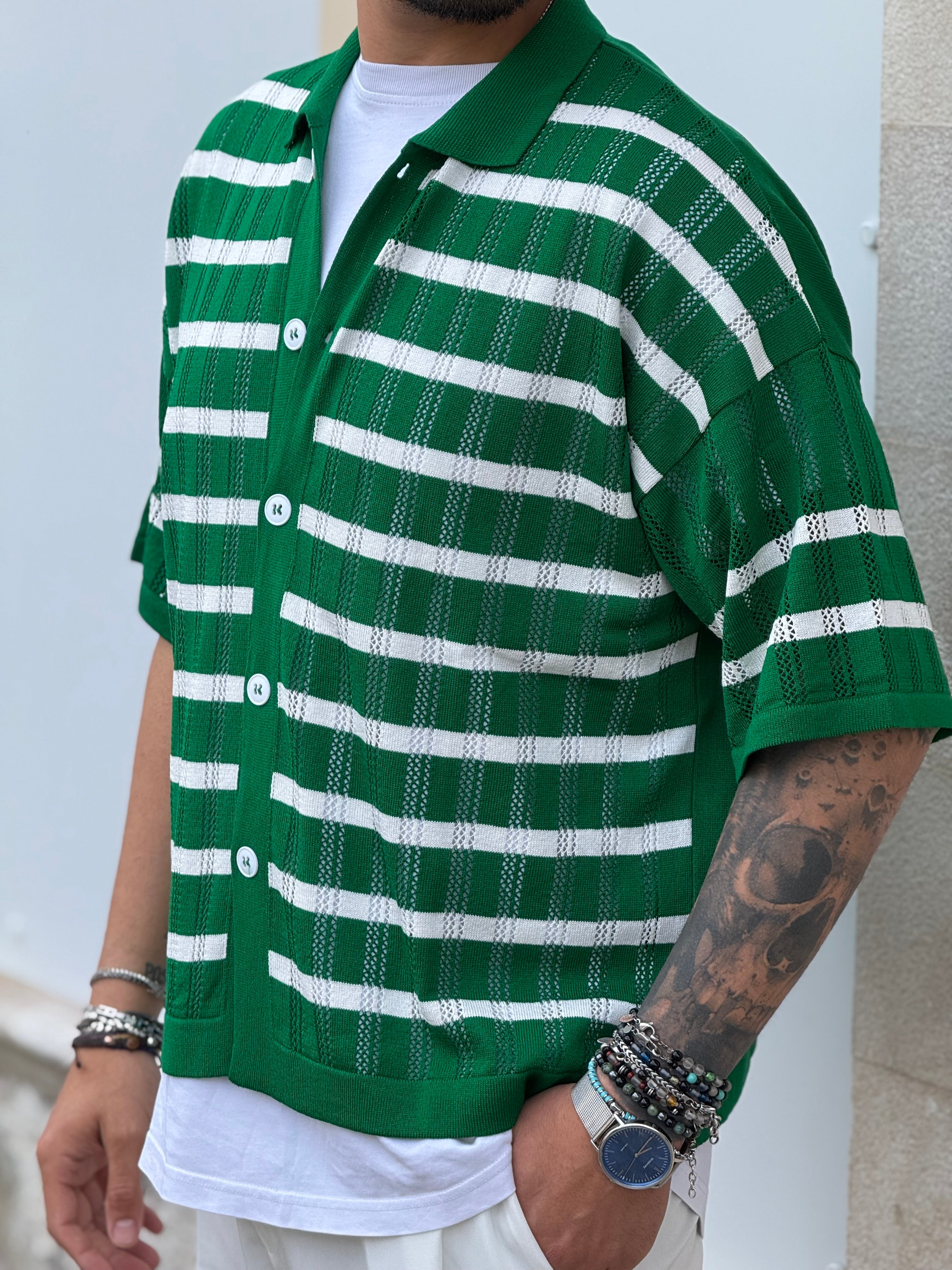 CAMICIA OVER IN FILO RIGATO VERDE NEW JOB BRAND