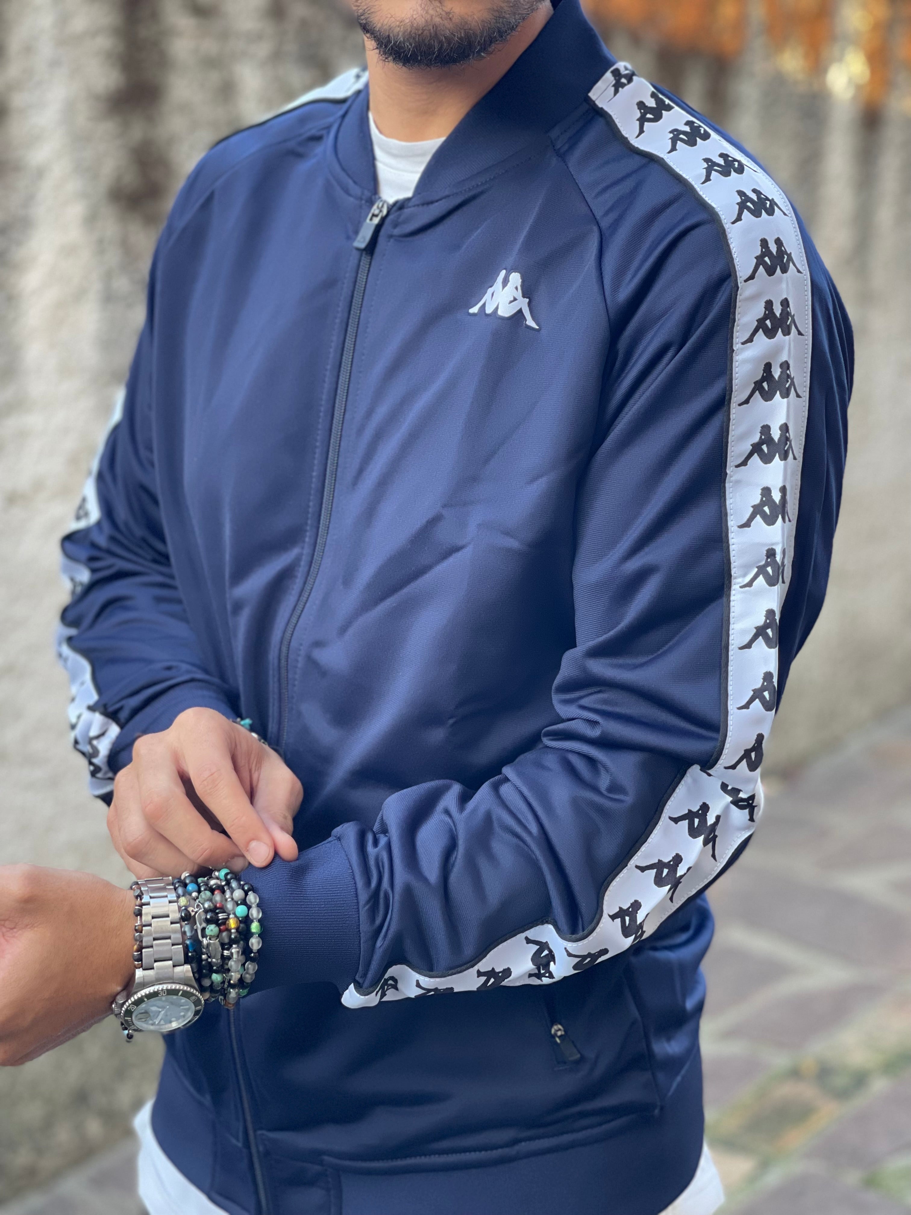 FELPA ZIP KAPPA BLU CON BANDA