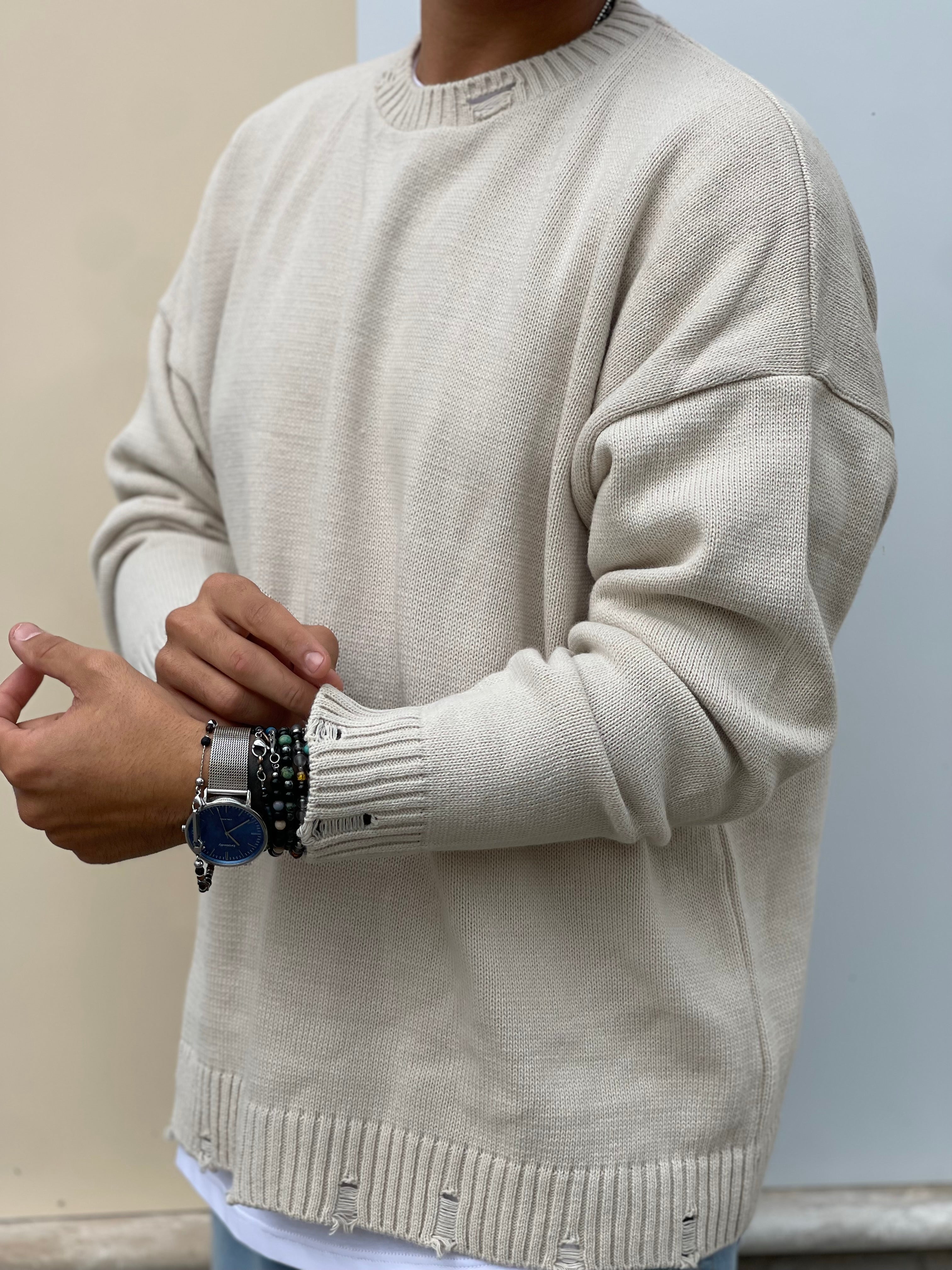 PULLOVER OVERSIZE SFRANGIATO SABBIA NEW JOB BRAND