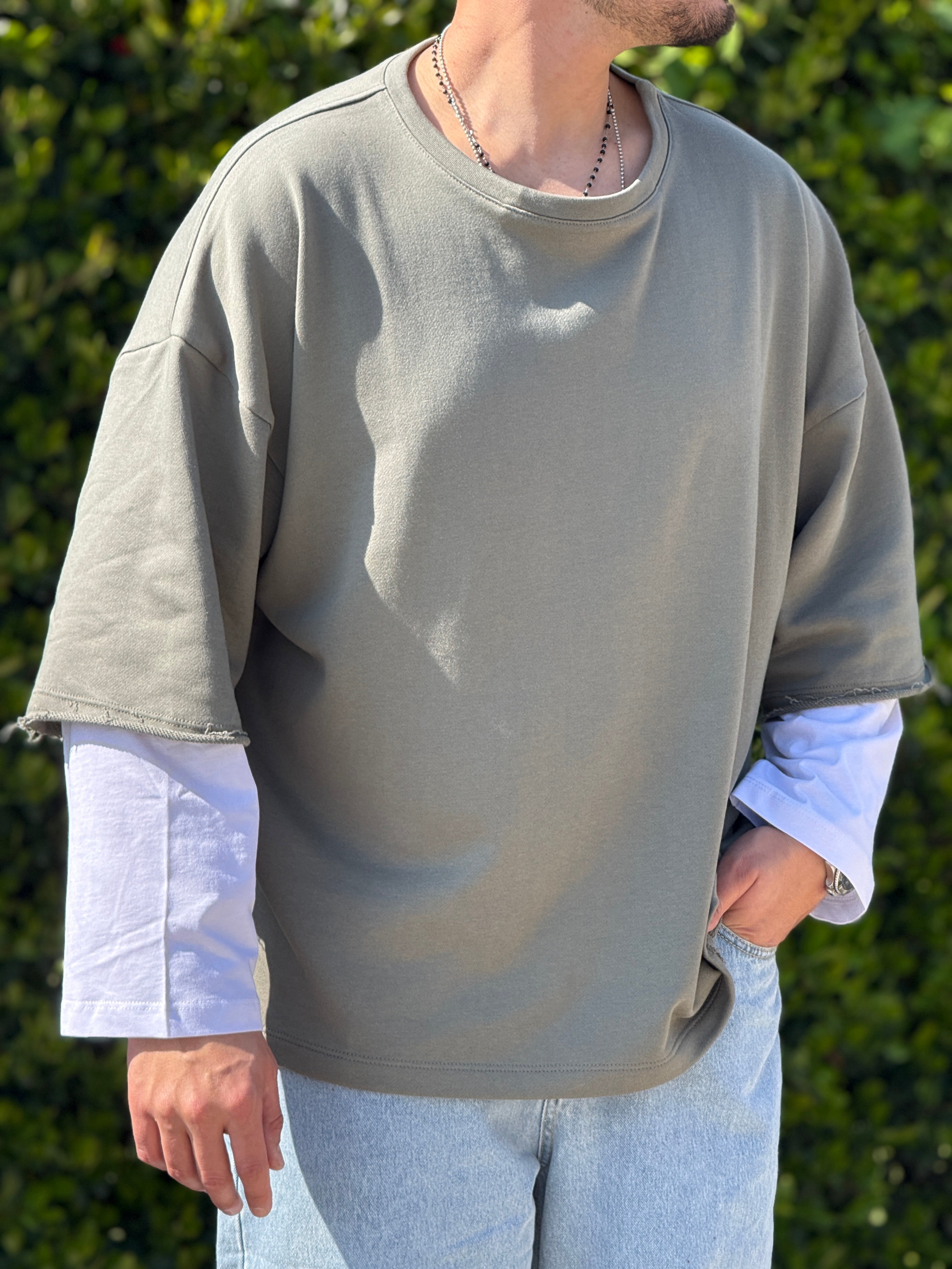 Shirt 300gr over doppiamanica verde new Job Brand