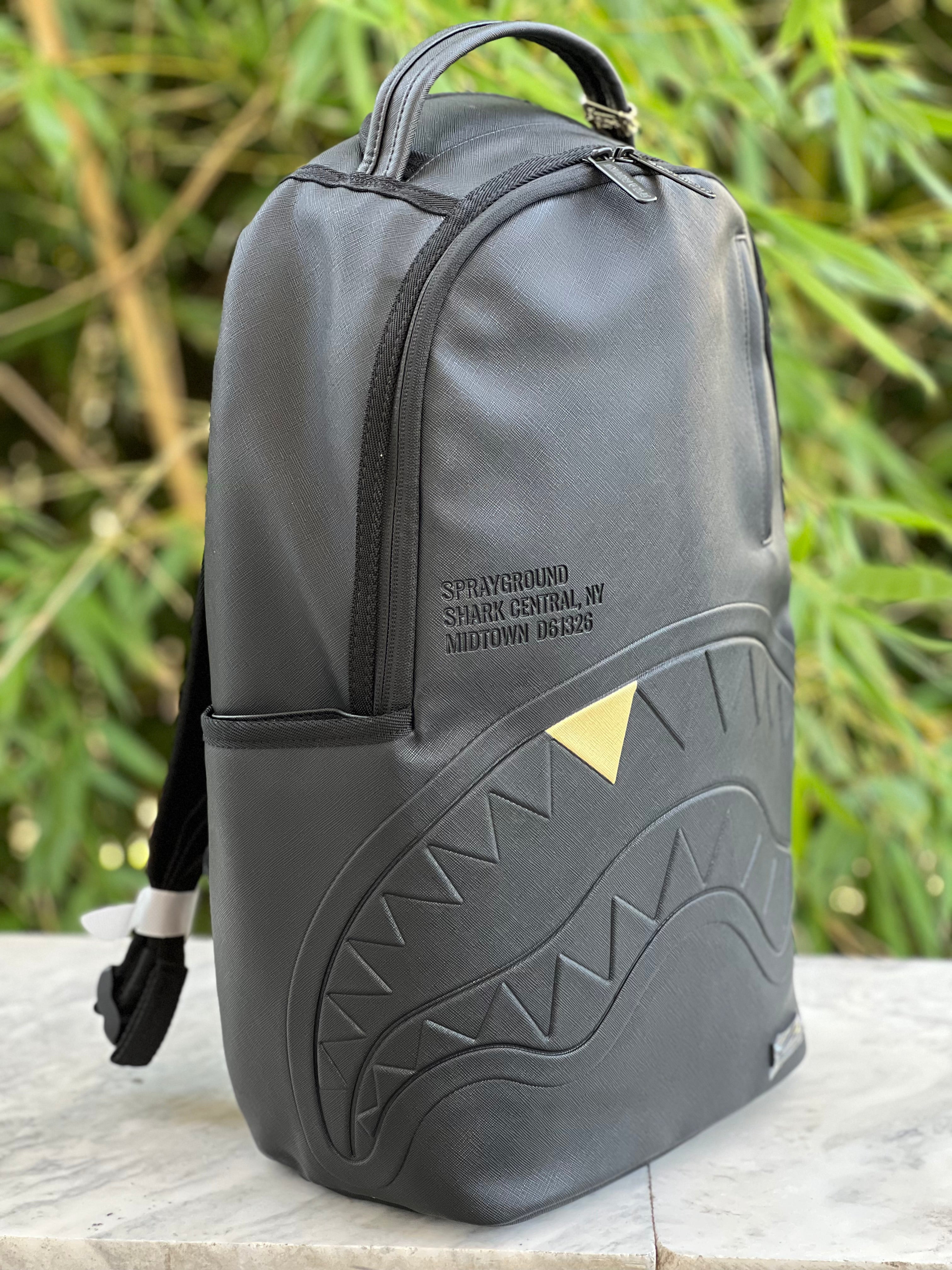 ZAINO SPRAYGROUND BLACKED OUT EMBOSSED GOLD TOOTH BACKPACK