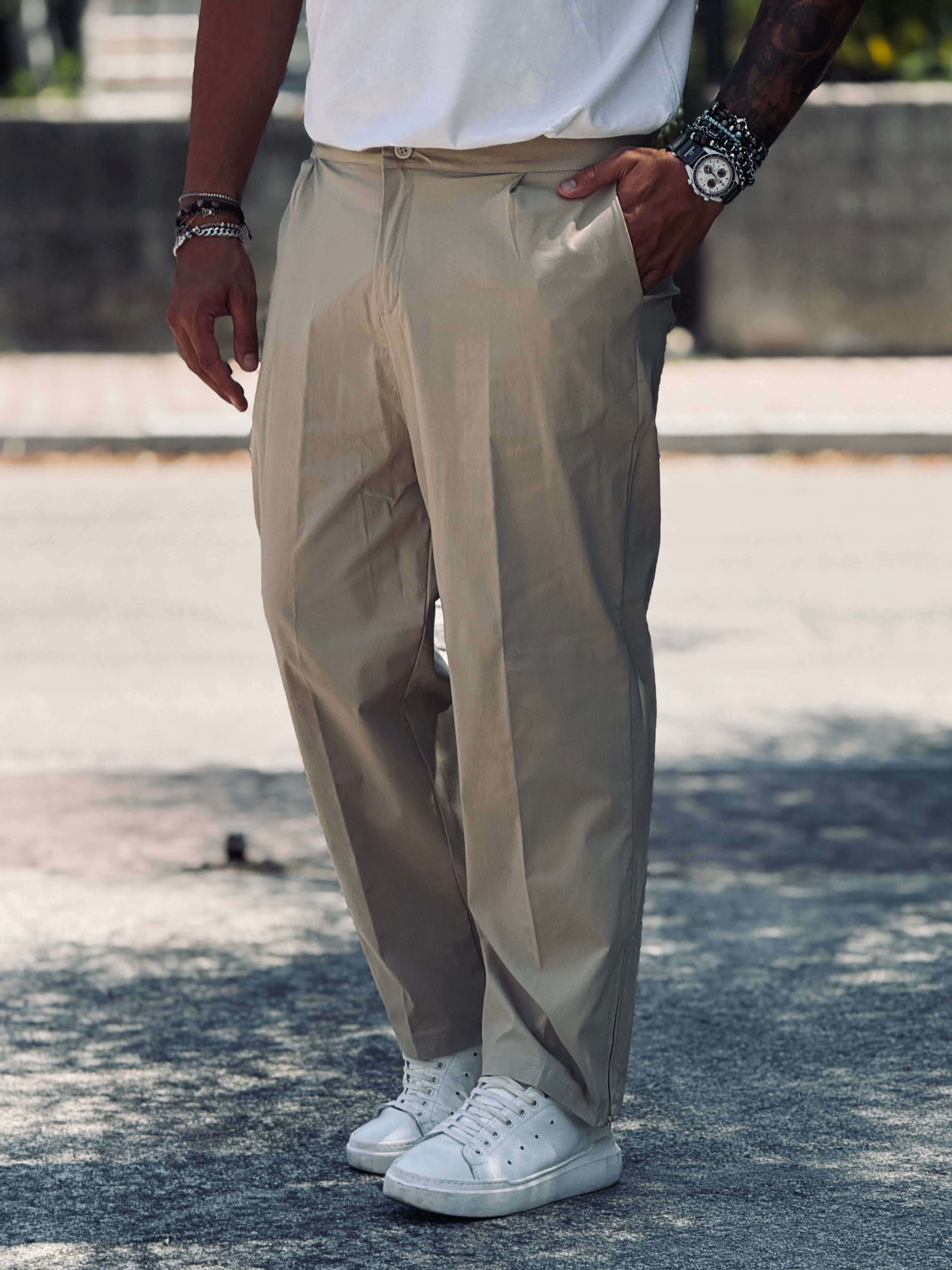 PANTALACCIO FOLD ZIP BEIGE NEW JOB BRAND