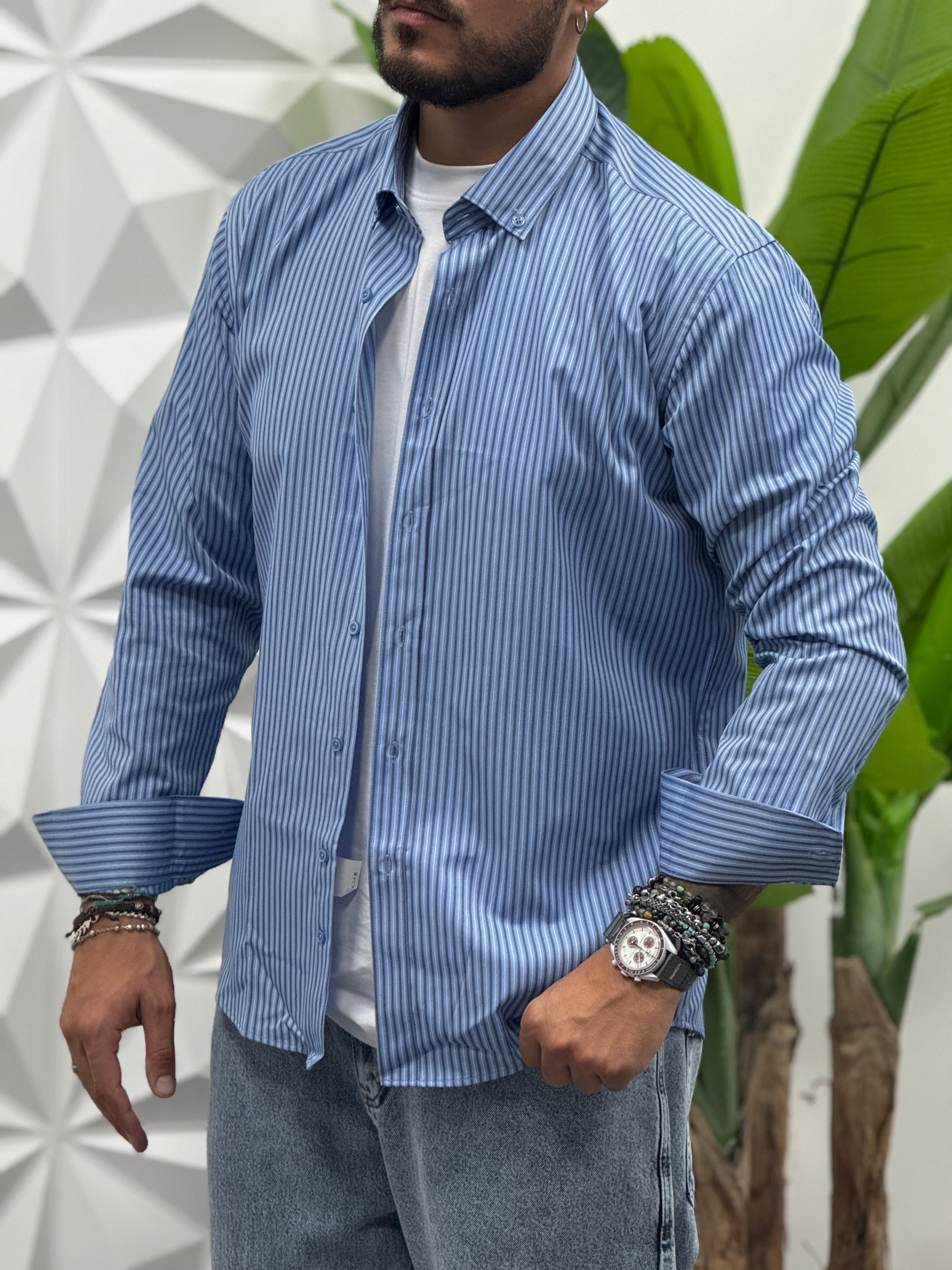 CAMICIA BASE CELESTE 3 RIGHE REVAME