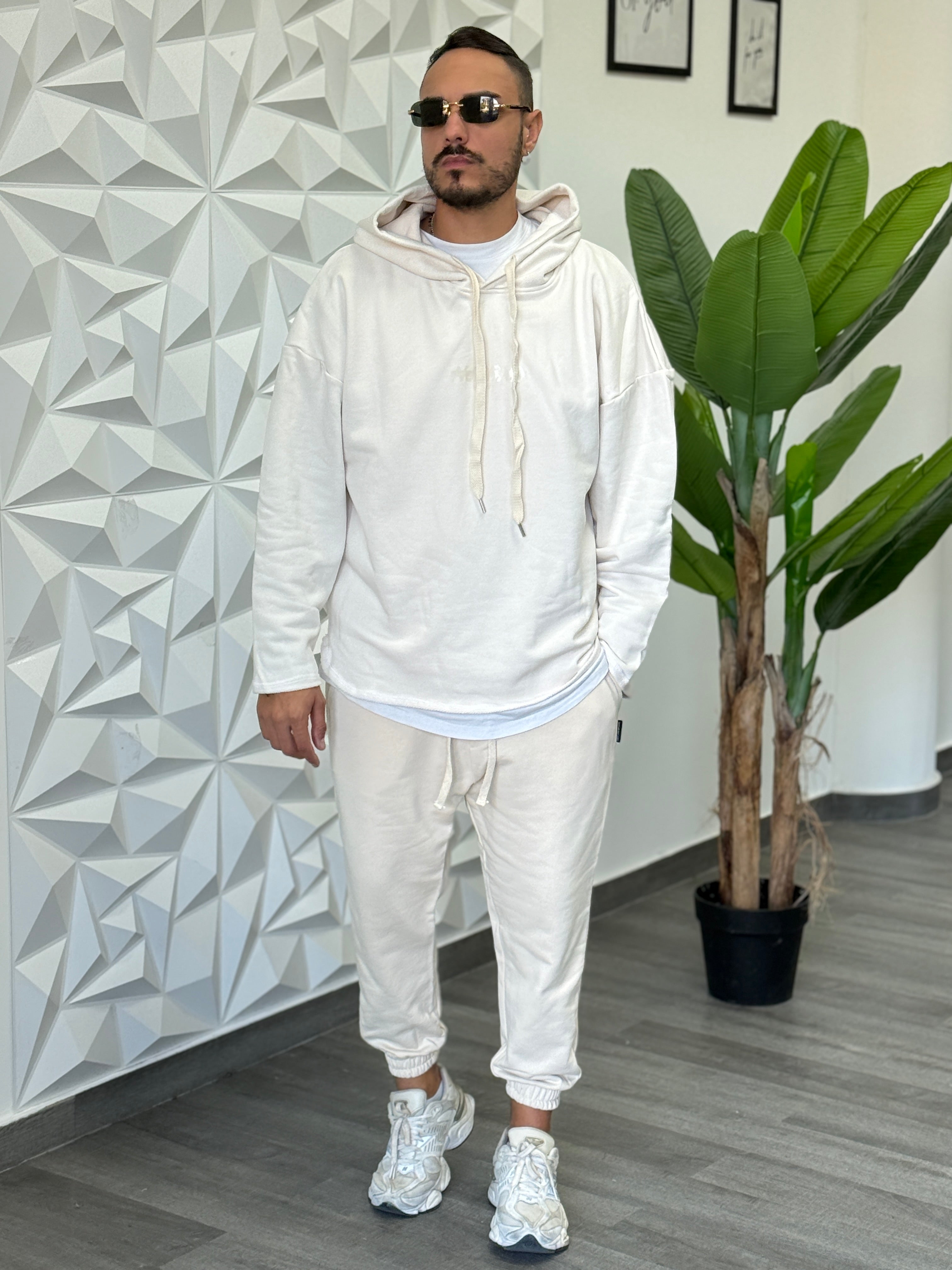 Coordinato tuta cappuccio avorio New Job Brand