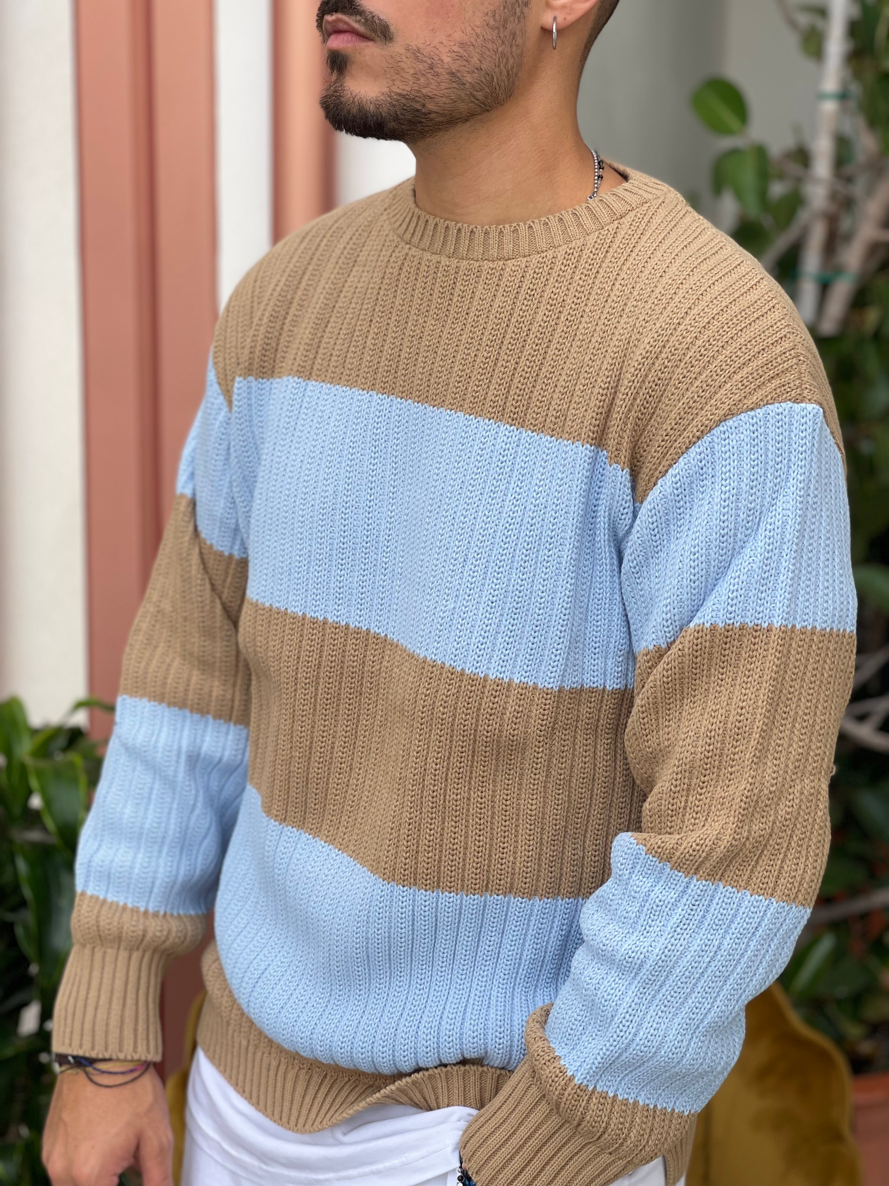 PULLOVER FASCIA CELESTE/CAMEL NEW JOB BRAND