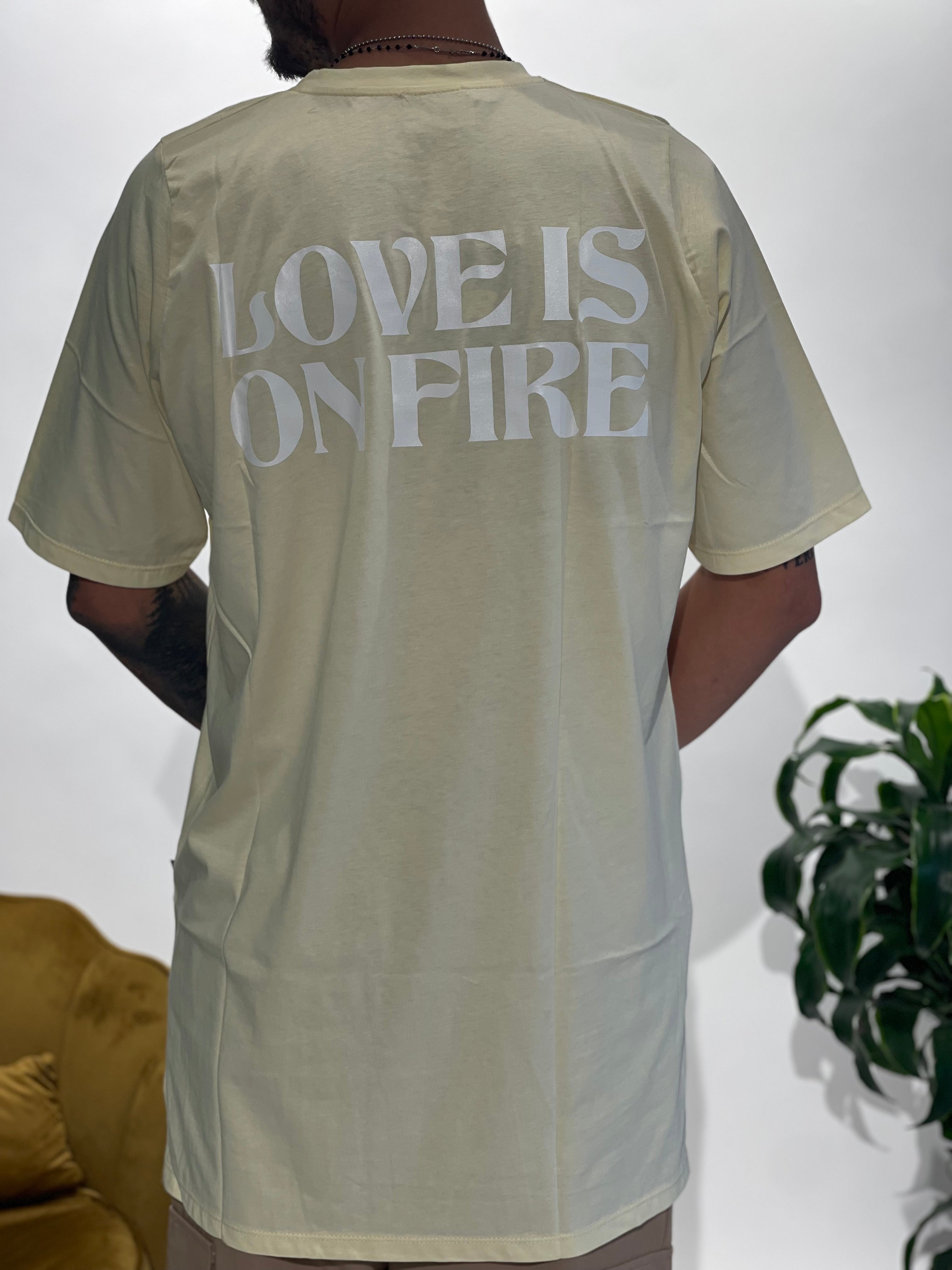 SHIRT OVER LOVE IS ON FIRE GIALLO PAGLIERINO NEW JOB BRAND