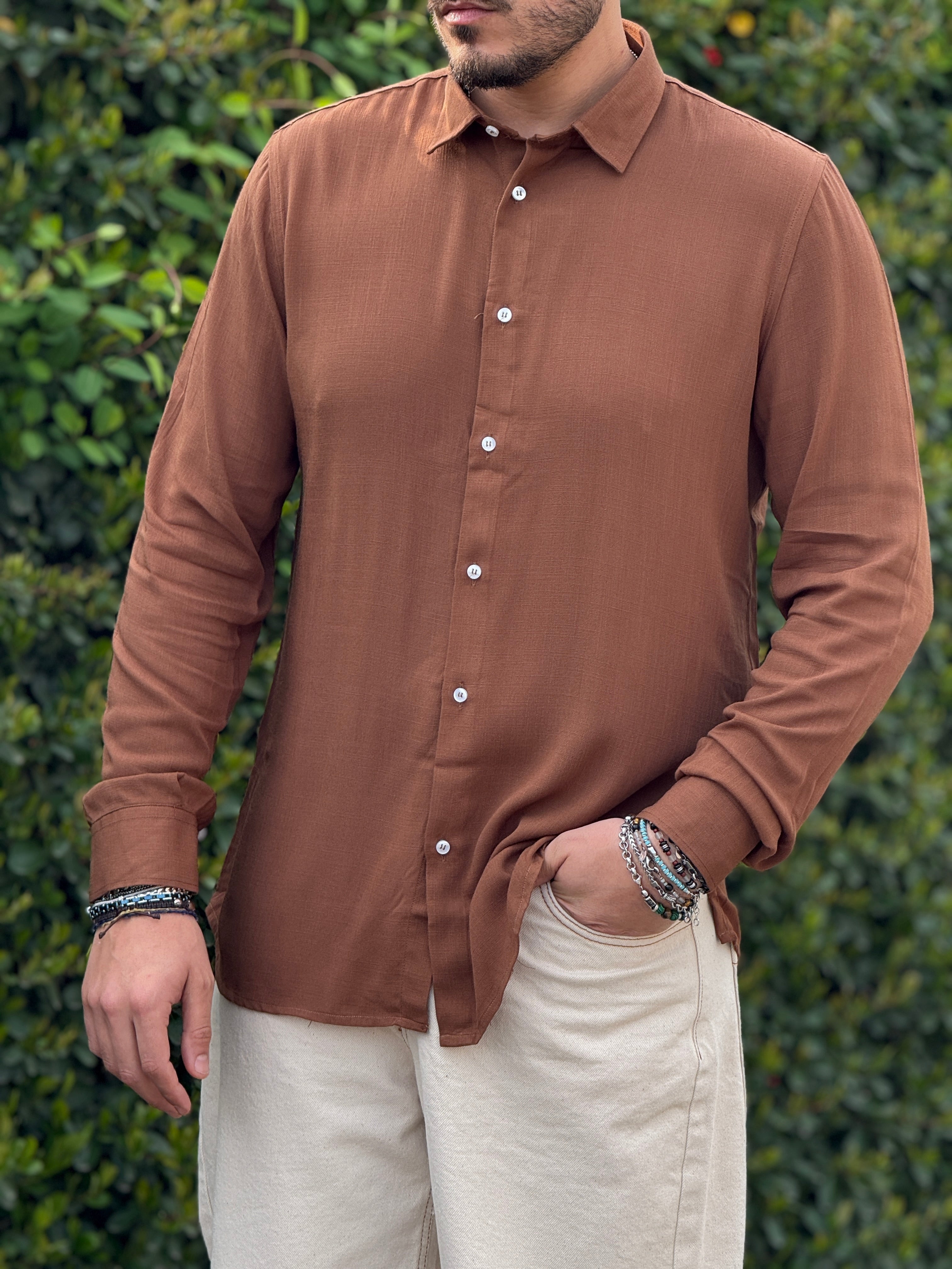 CAMICIA VISCOSA CIOCCOLATO NEW JOB BRAND