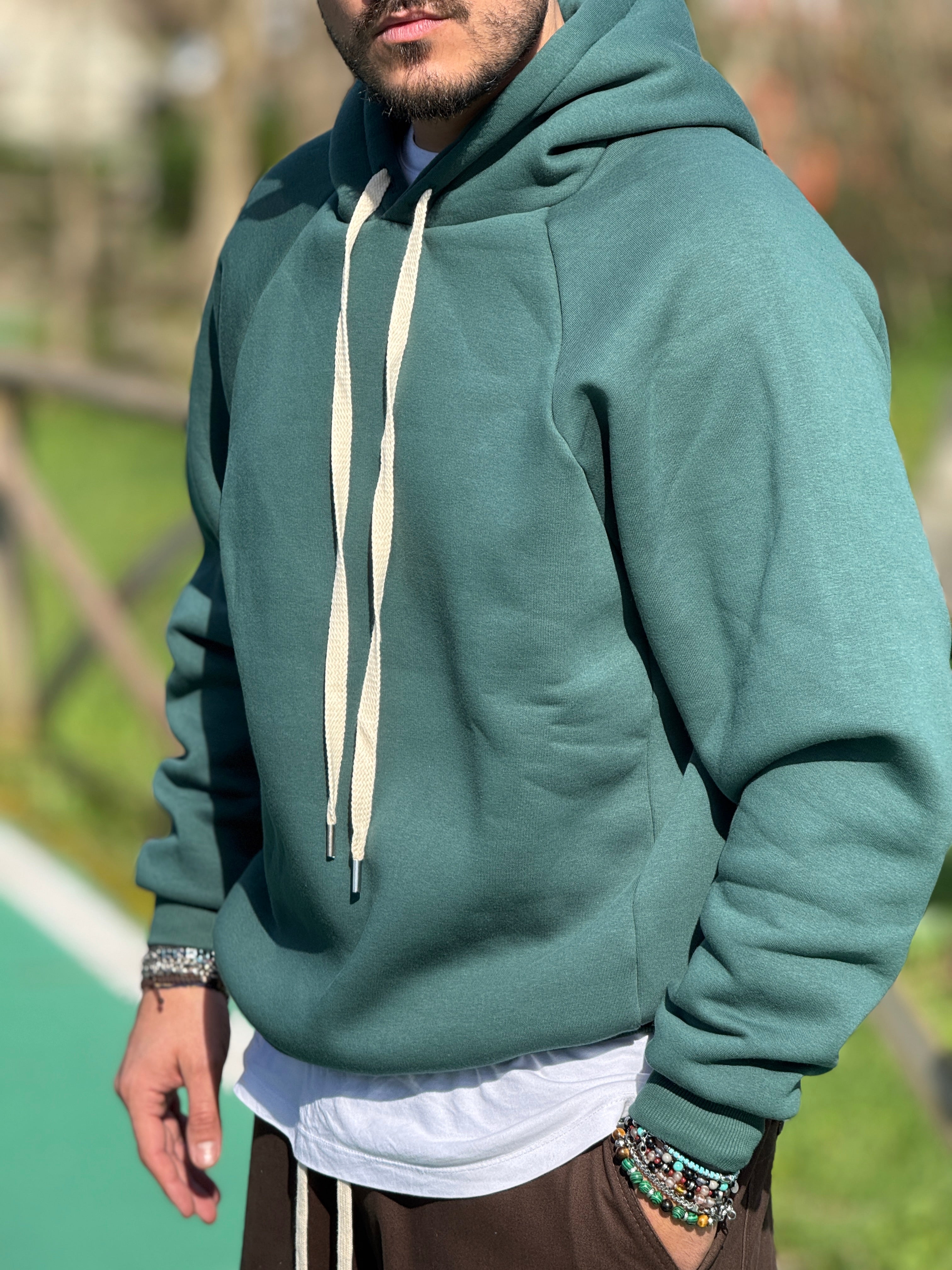 FELPA OVER CAPPUCCIO VERDE BOSCO NEW JOB BRAND