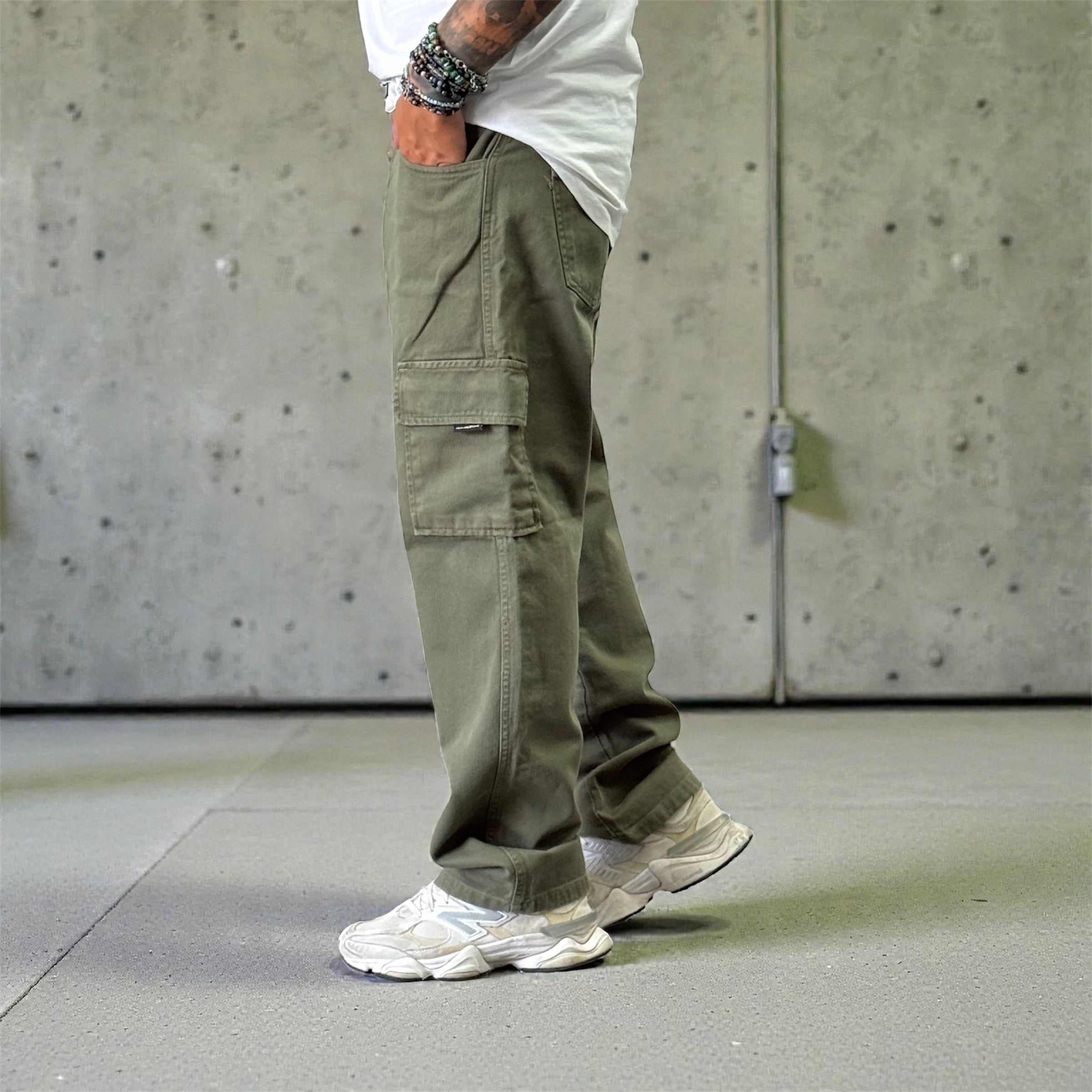 Jeans canoa cargo verde militare new job brand