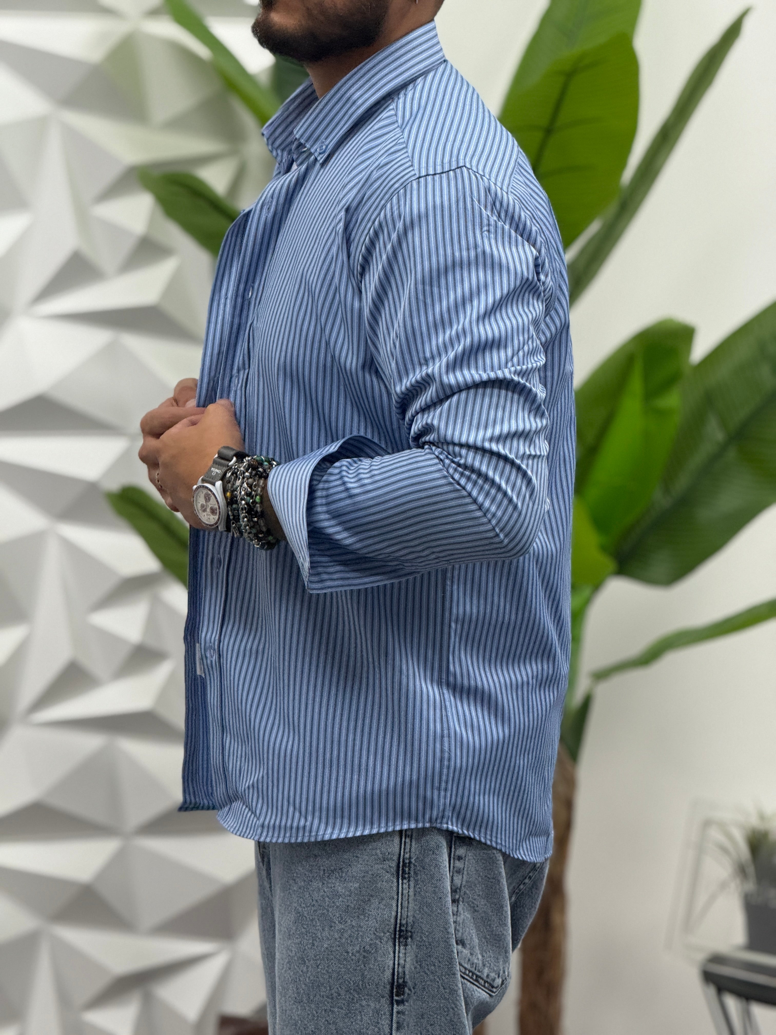 CAMICIA BASE CELESTE 3 RIGHE REVAME