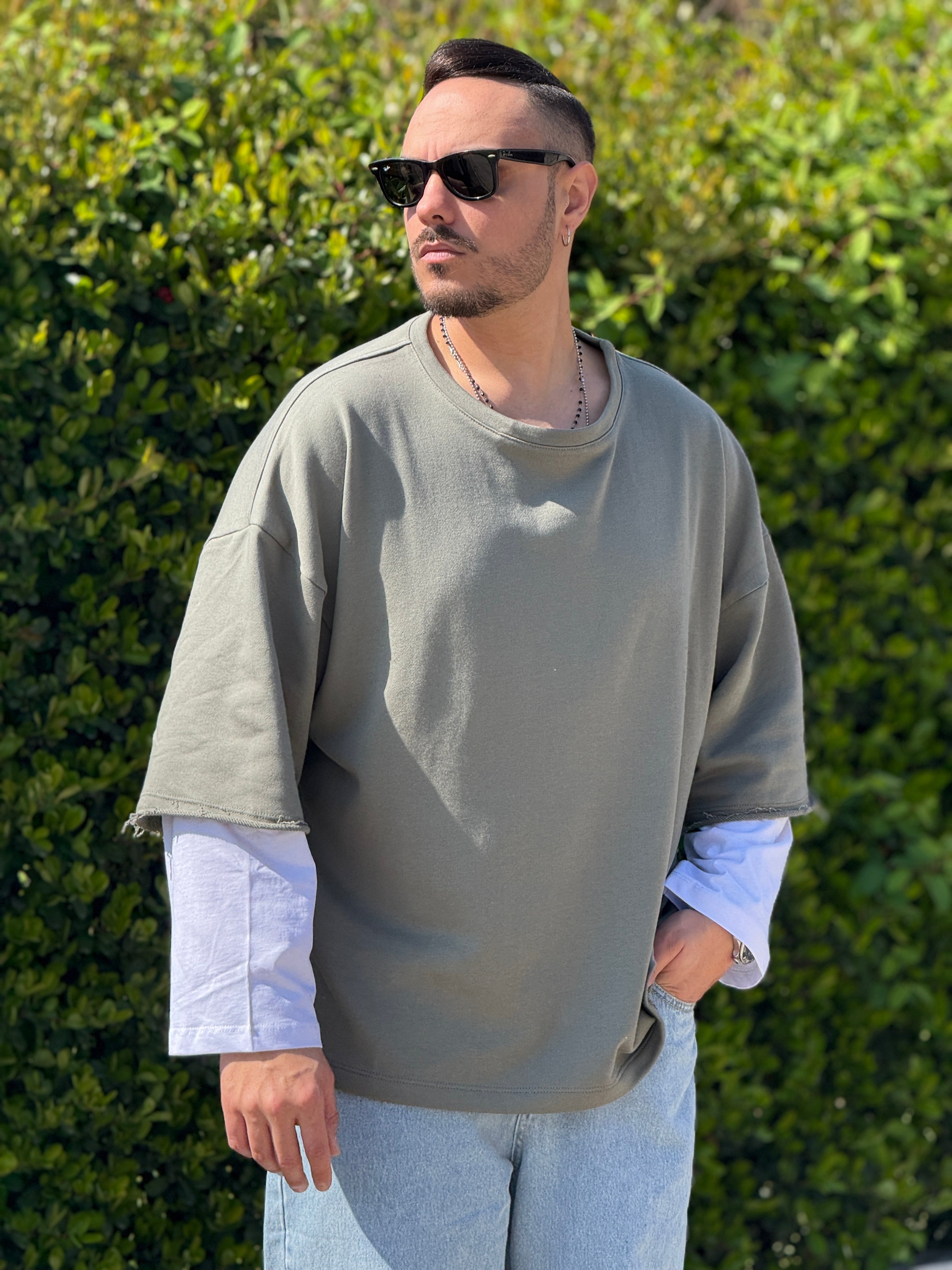 Shirt 300gr over doppiamanica verde new Job Brand